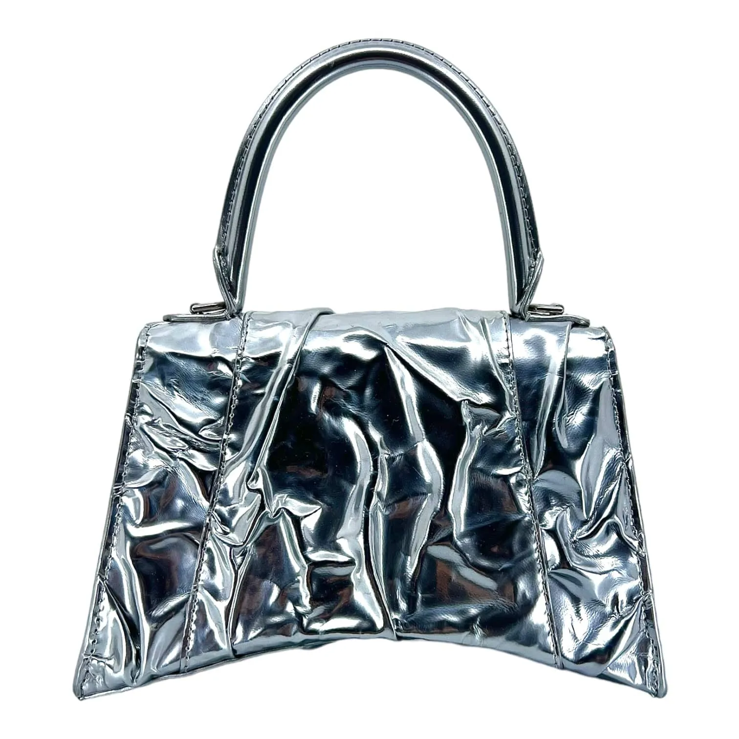 Balenciaga Hourglass Small Handbag Crushed Effect Silver