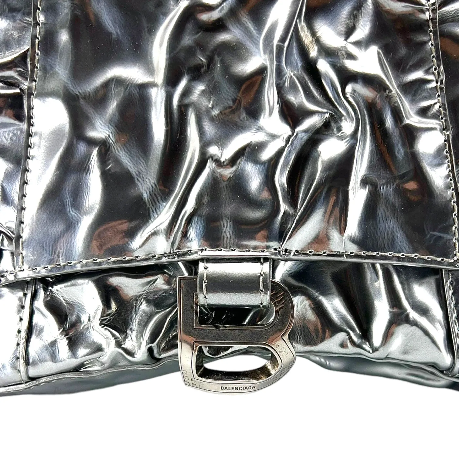 Balenciaga Hourglass Small Handbag Crushed Effect Silver