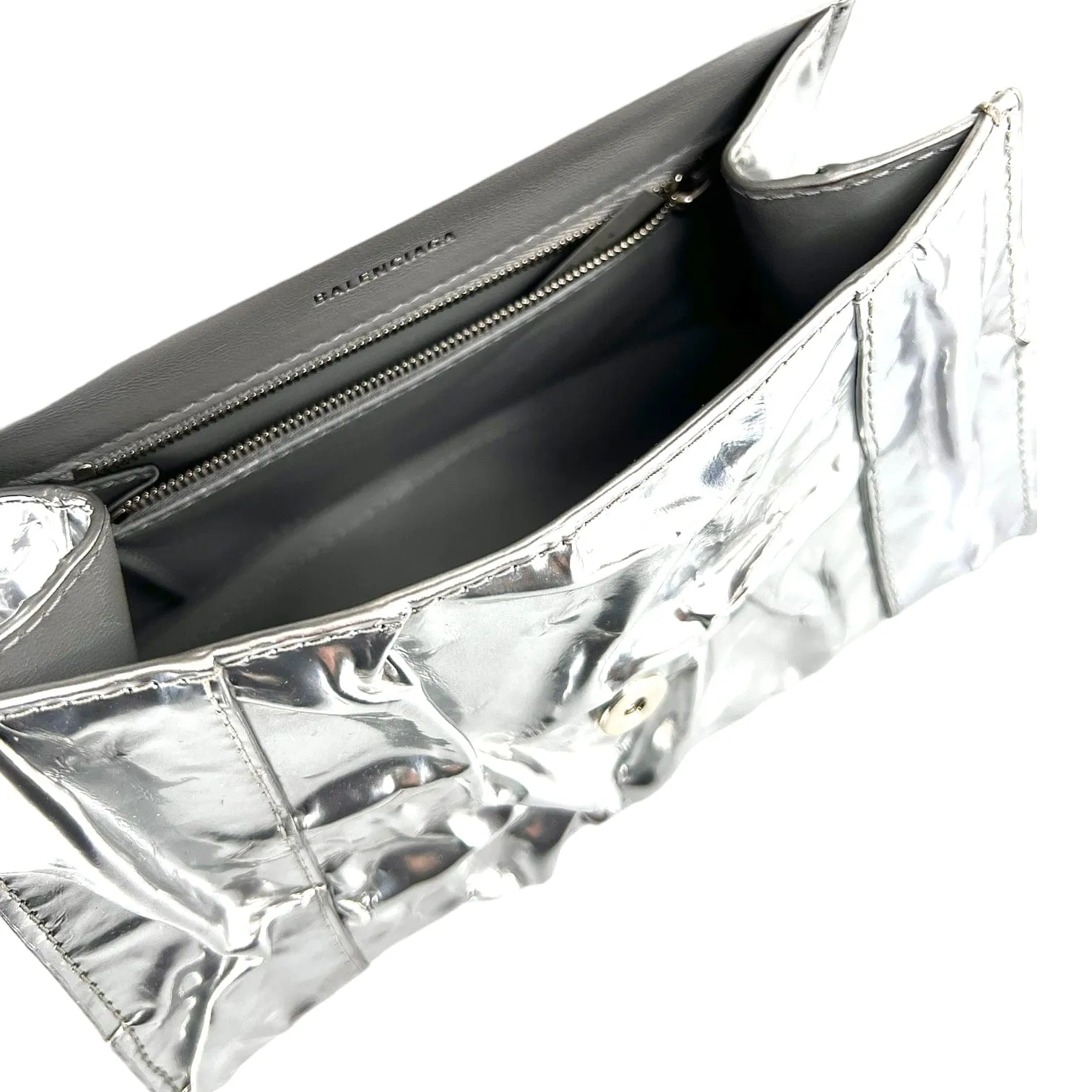 Balenciaga Hourglass Small Handbag Crushed Effect Silver