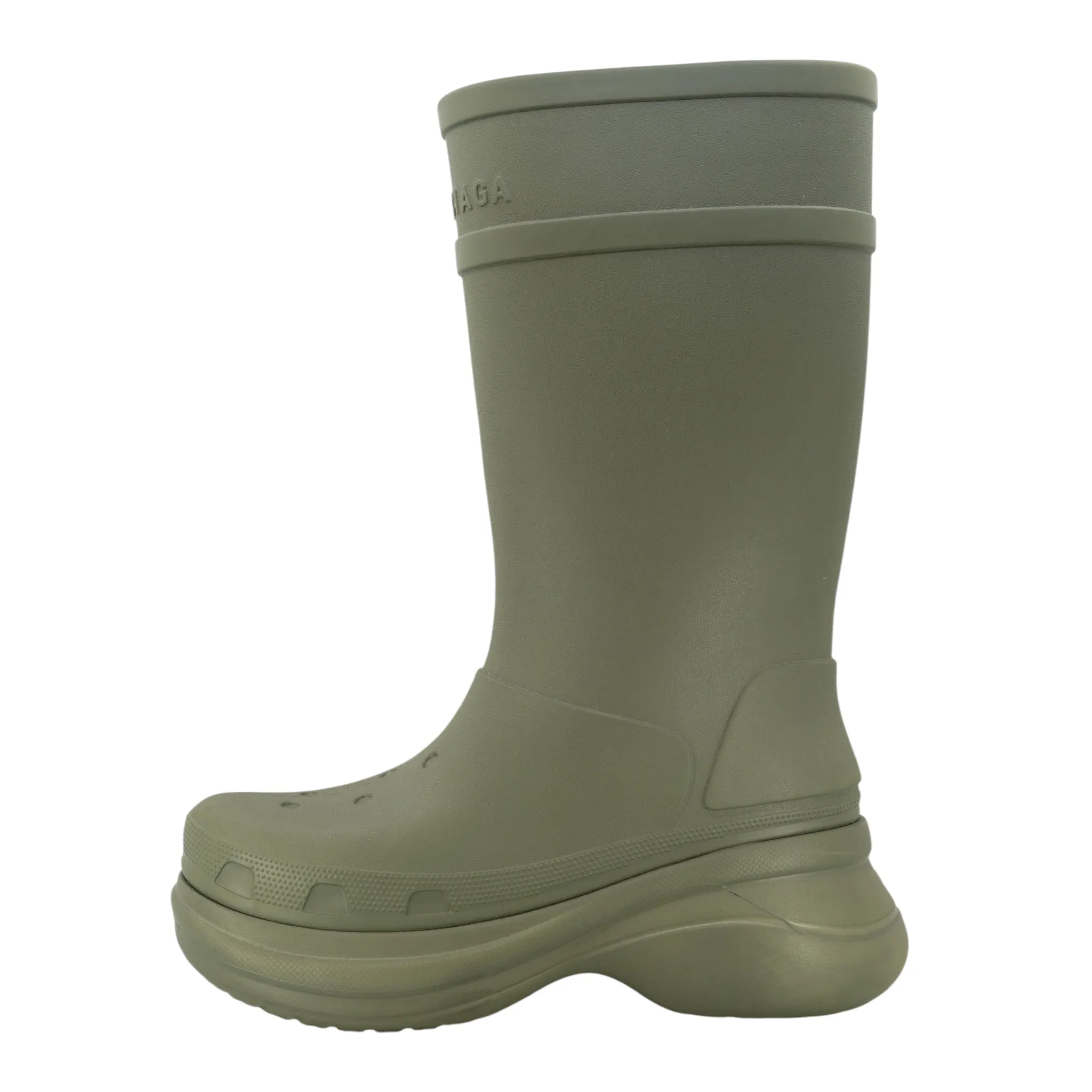 Balenciaga Rubber Croc Boots Olive Green Pre-Owned