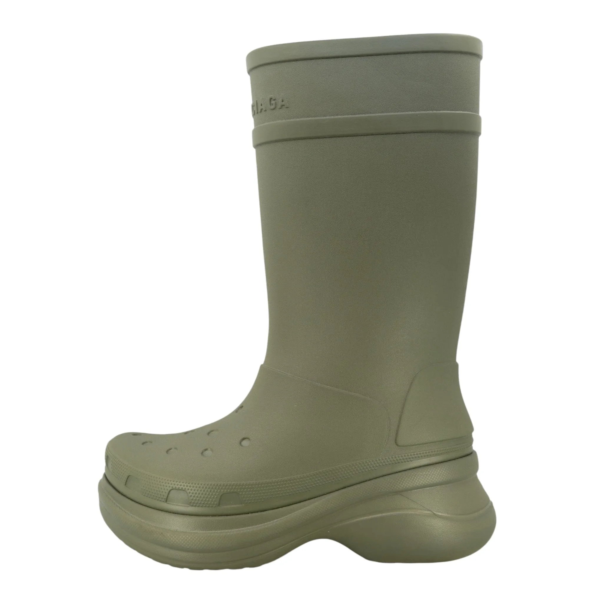 Balenciaga Rubber Croc Boots Olive Green Pre-Owned
