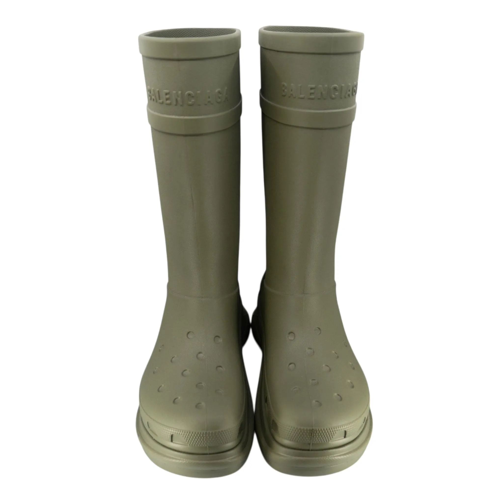 Balenciaga Rubber Croc Boots Olive Green Pre-Owned