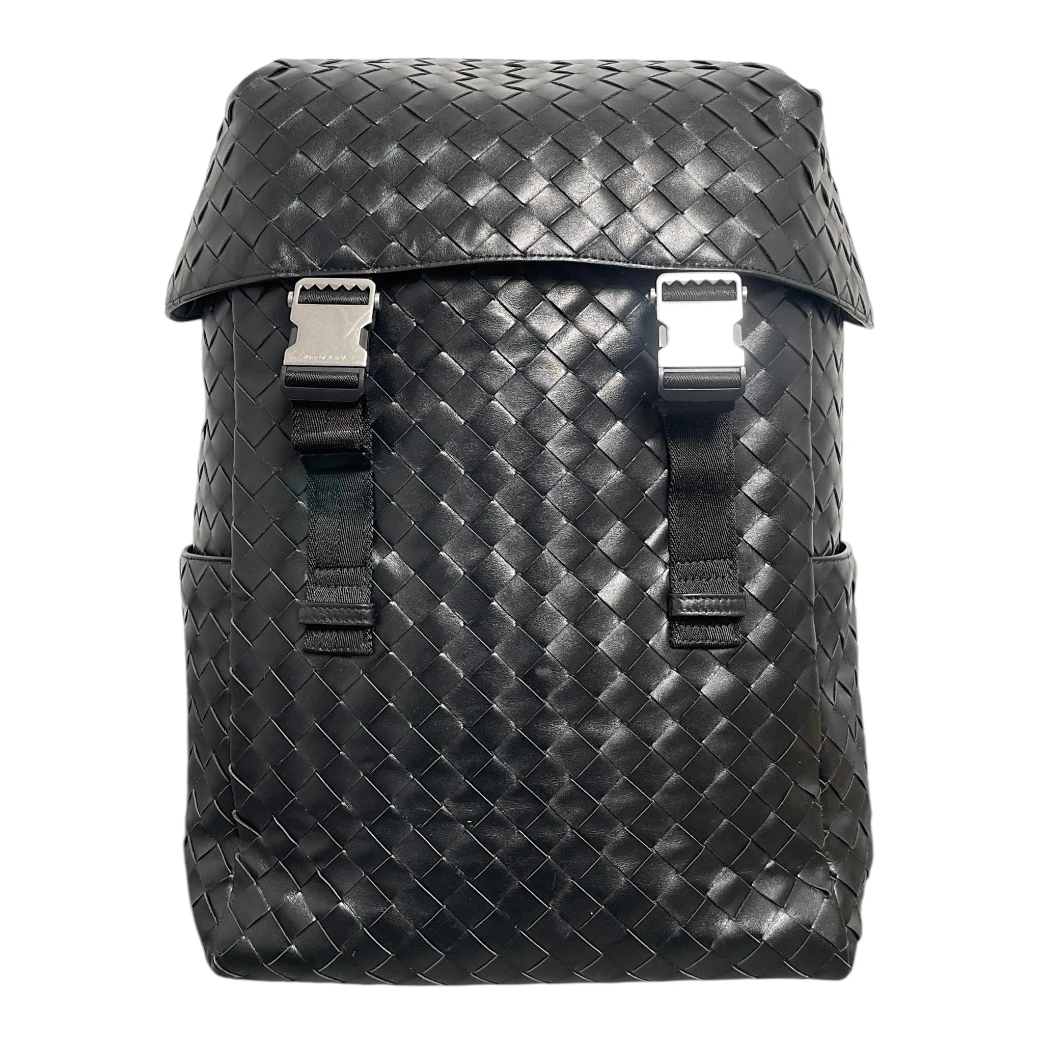 Bottega Veneta Flap Interlocking Backpack Black Pre-Owned