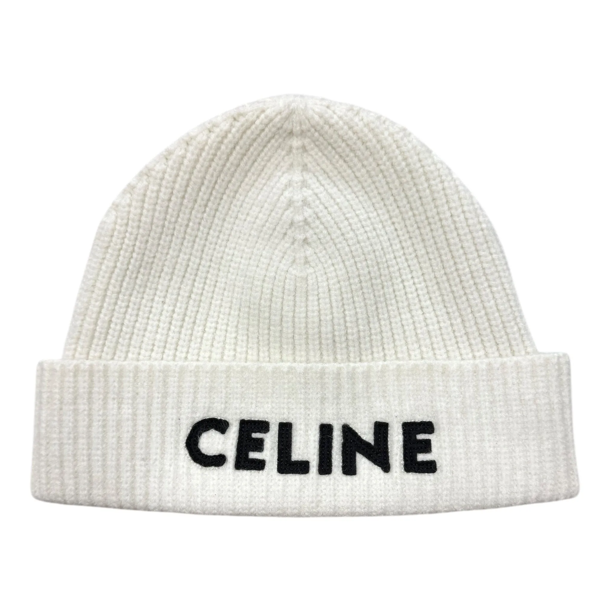 Celine Logo Knit Beanie White Pre-Owned