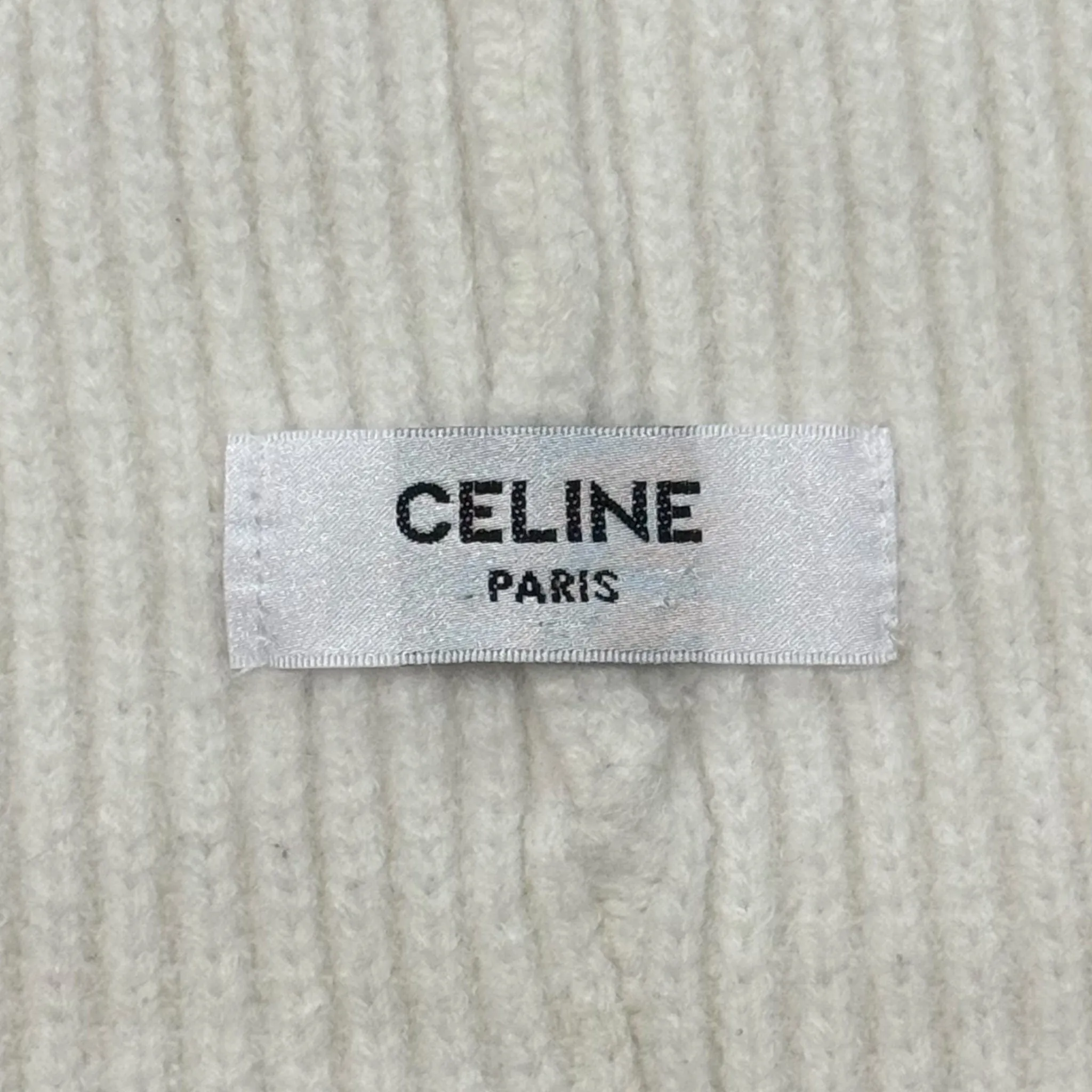 Celine Logo Knit Beanie White Pre-Owned