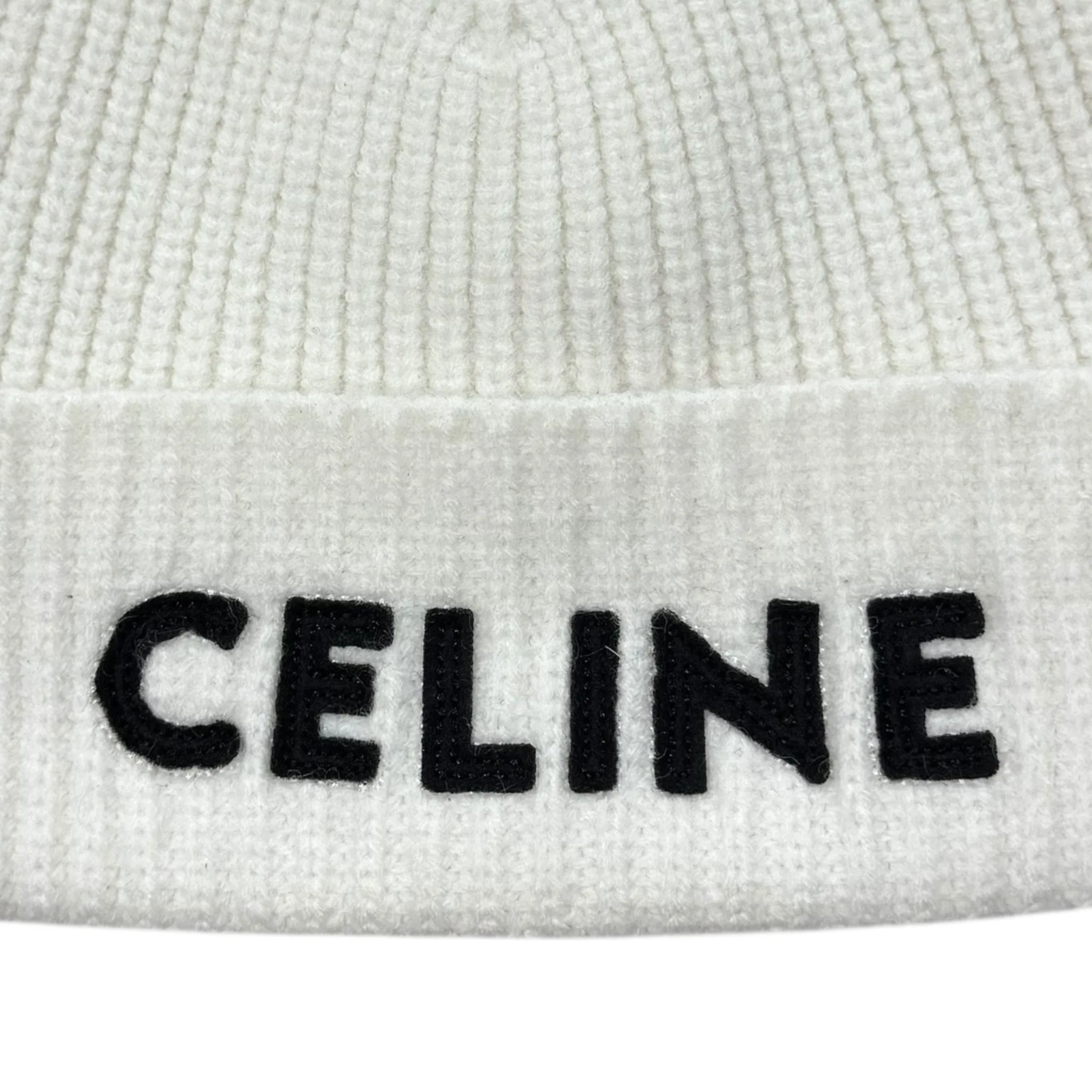 Celine Logo Knit Beanie White Pre-Owned
