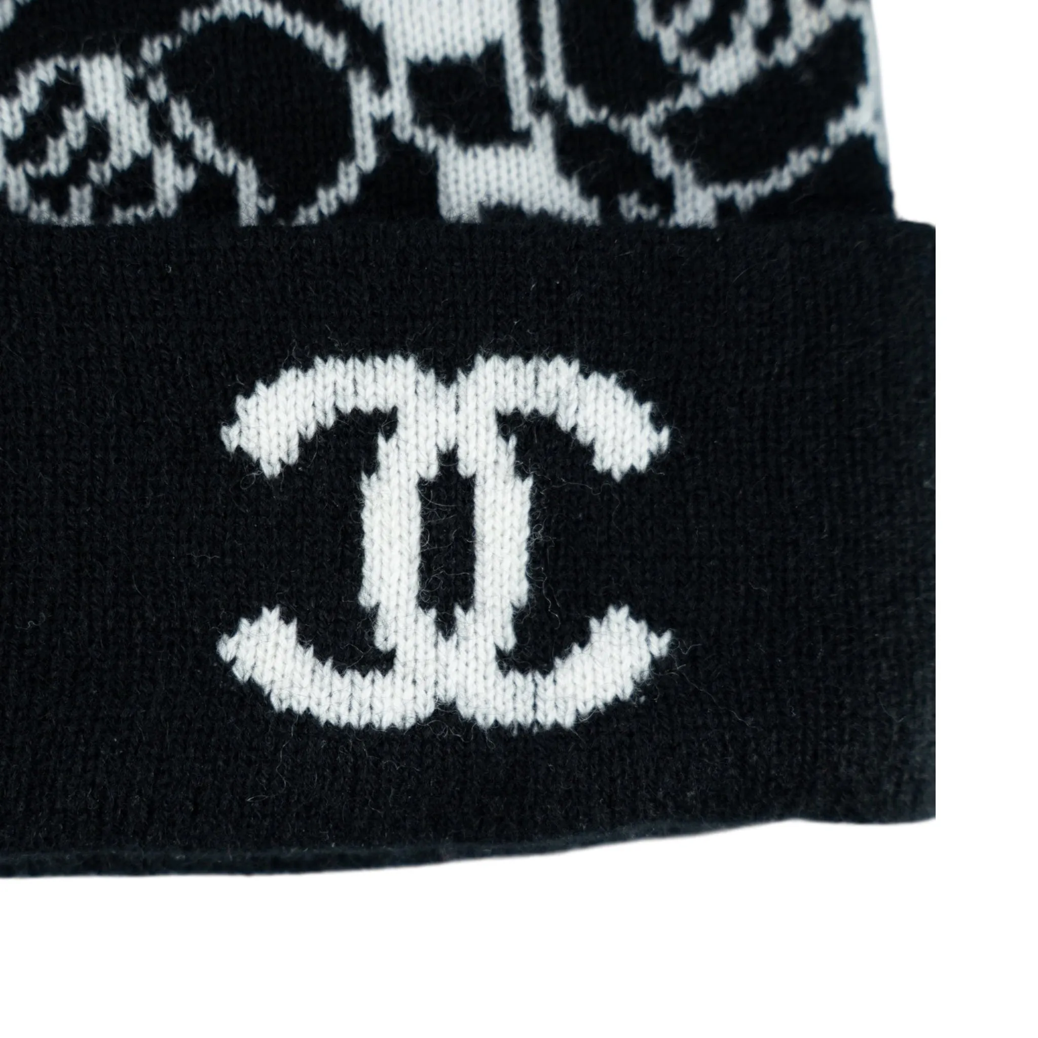 Chanel Camellia Cashmere Beanie Black White Pre-Owned