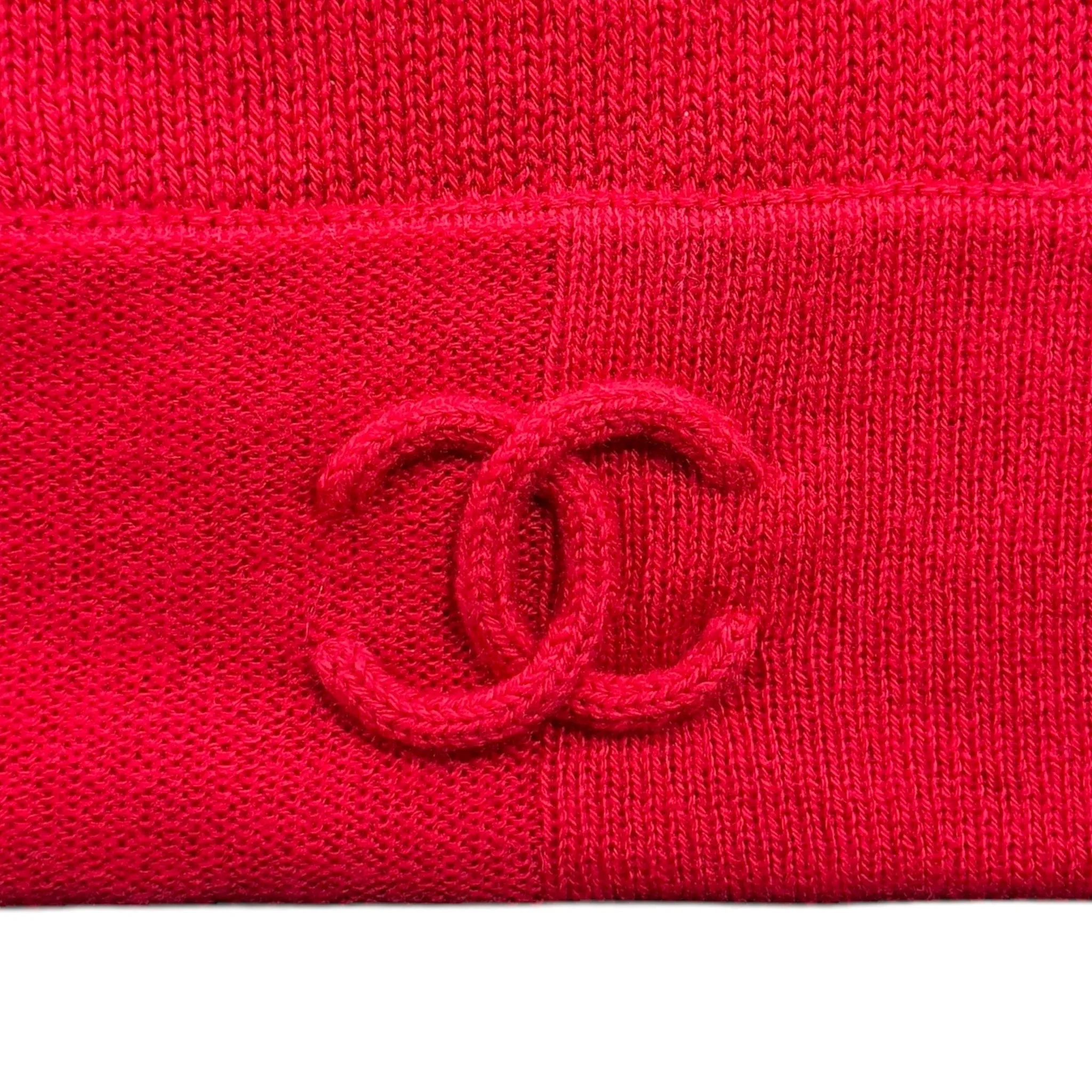 Chanel CC Logo Cashmere Beanie Red Red