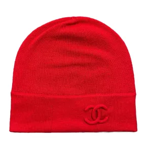 Chanel CC Logo Cashmere Beanie Red Red
