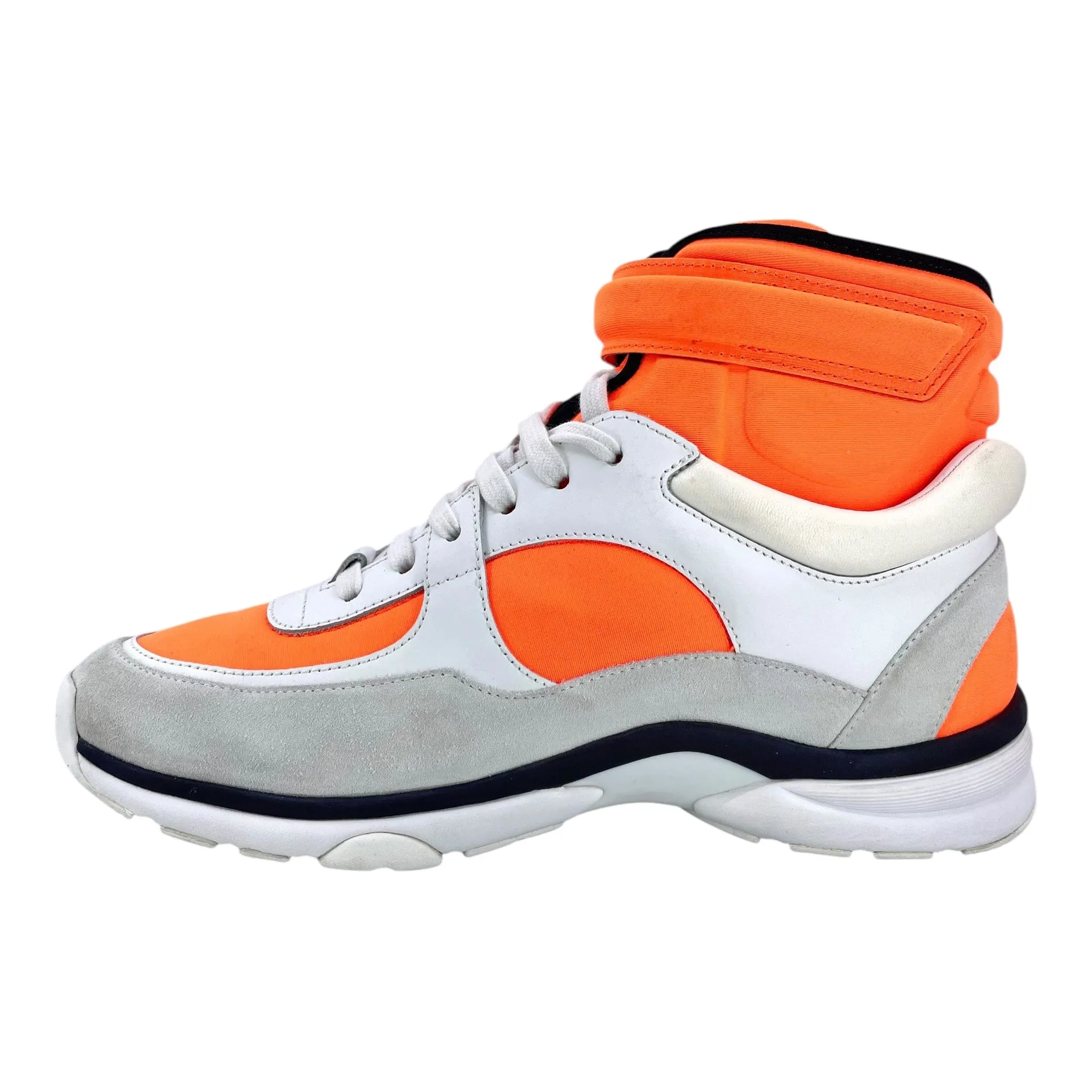 Chanel CC Logo Trainer High Suede Orange White Black Pre-Owned