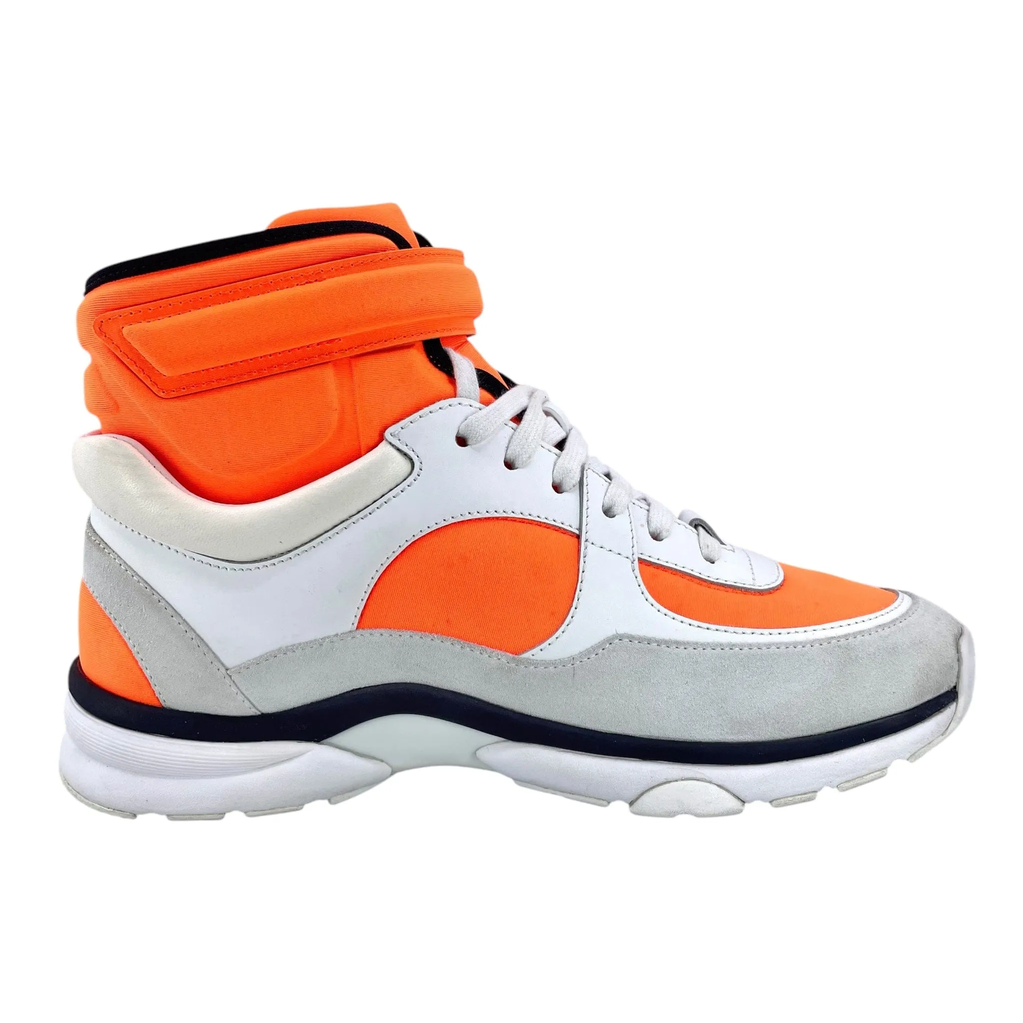 Chanel CC Logo Trainer High Suede Orange White Black Pre-Owned