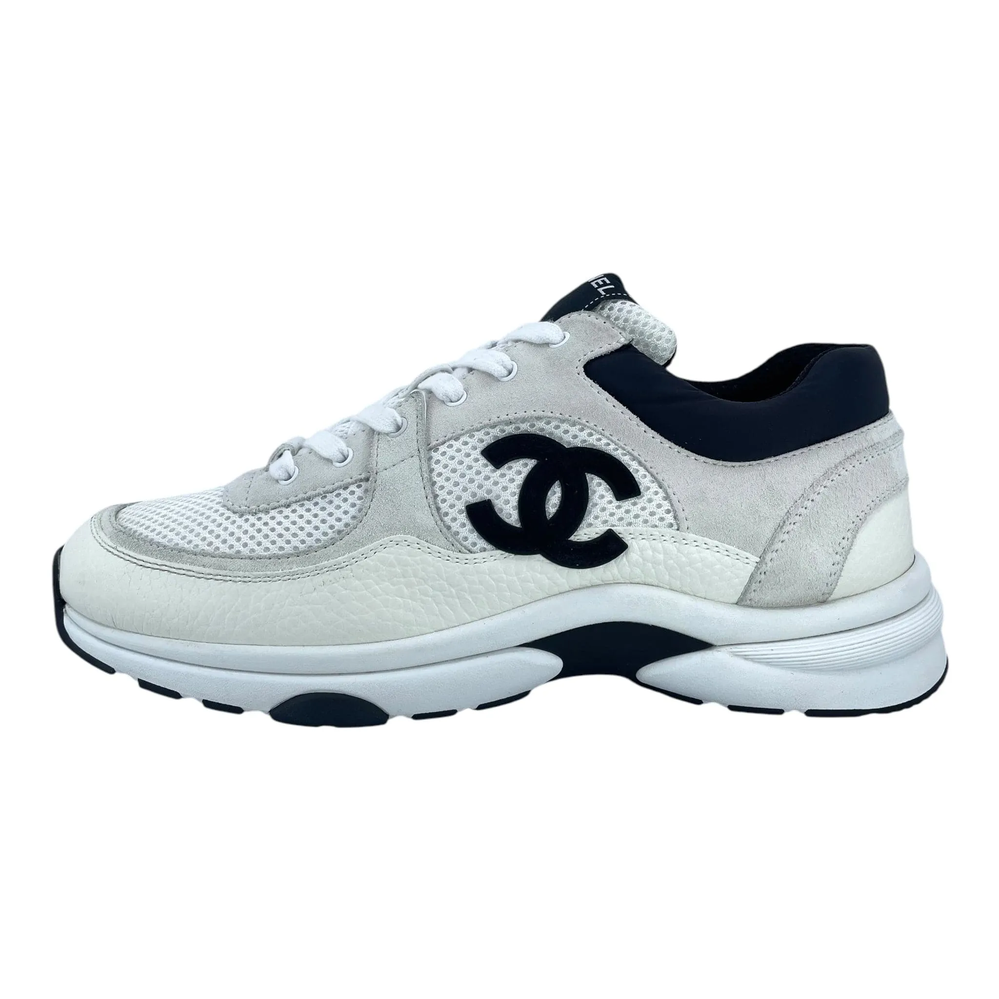Chanel CC Logo Trainer Low Mesh White Black Pre-Owned