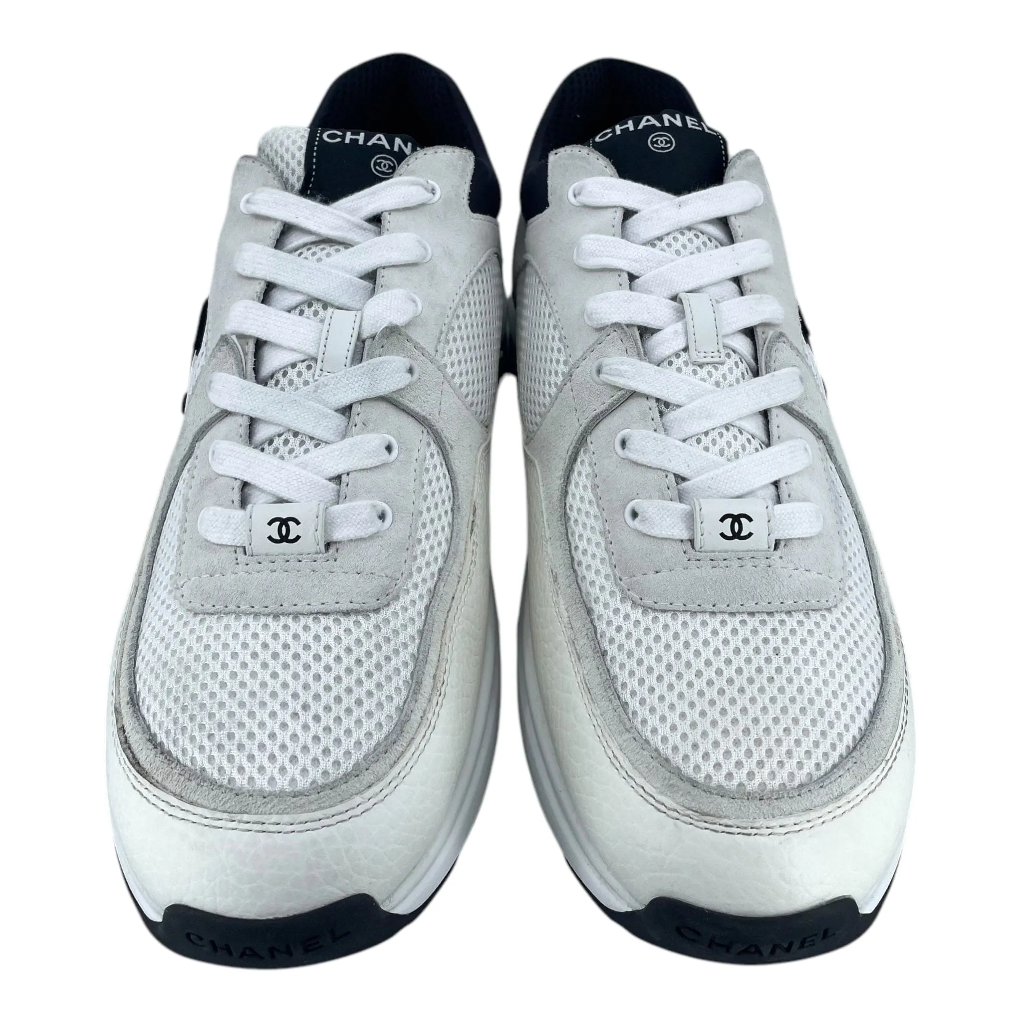 Chanel CC Logo Trainer Low Mesh White Black Pre-Owned