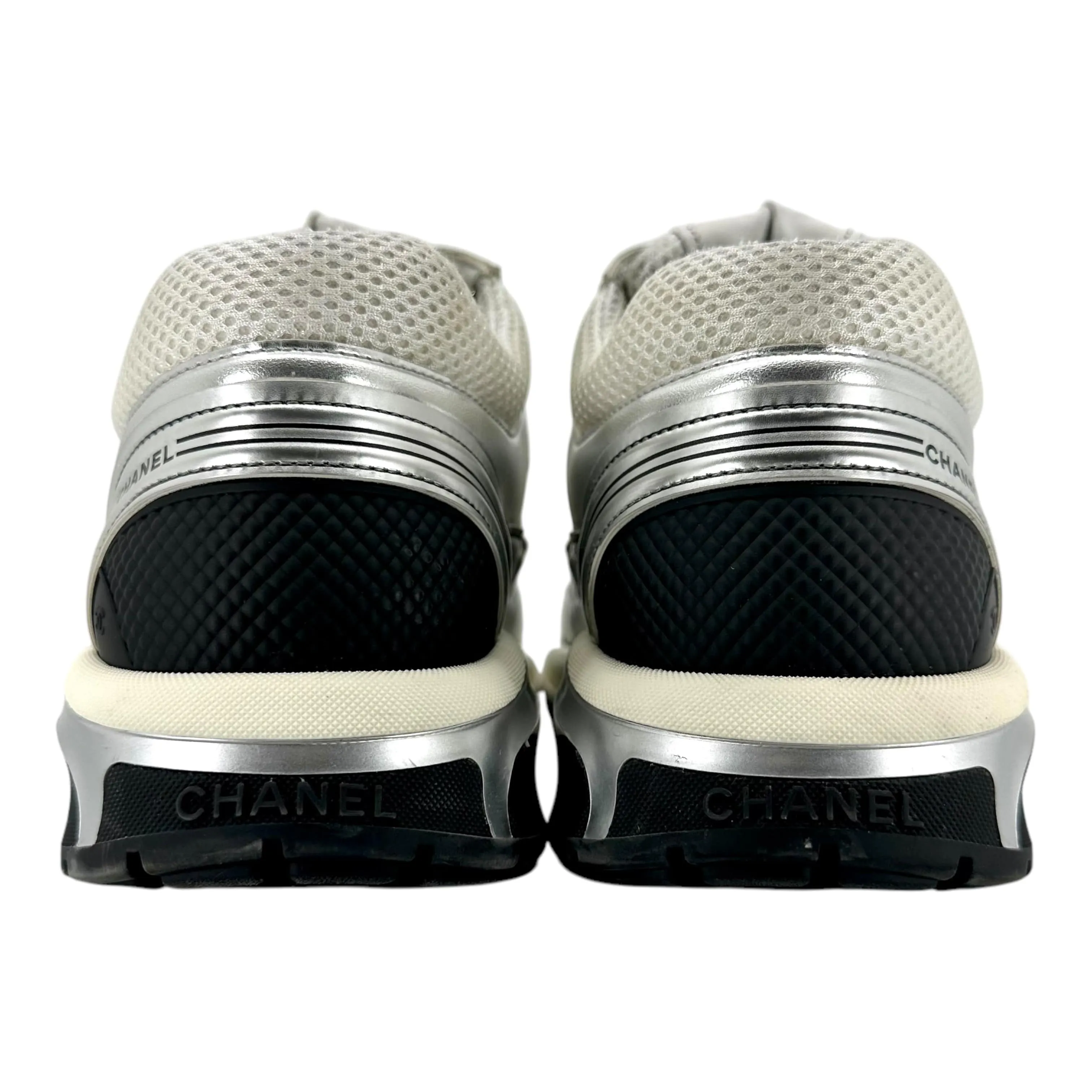 Chanel CC Logo Trainer Low Mesh White Light Grey Silver Pre-Owned