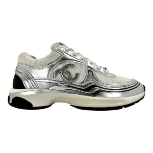 Chanel CC Logo Trainer Low Mesh White Light Grey Silver Pre-Owned