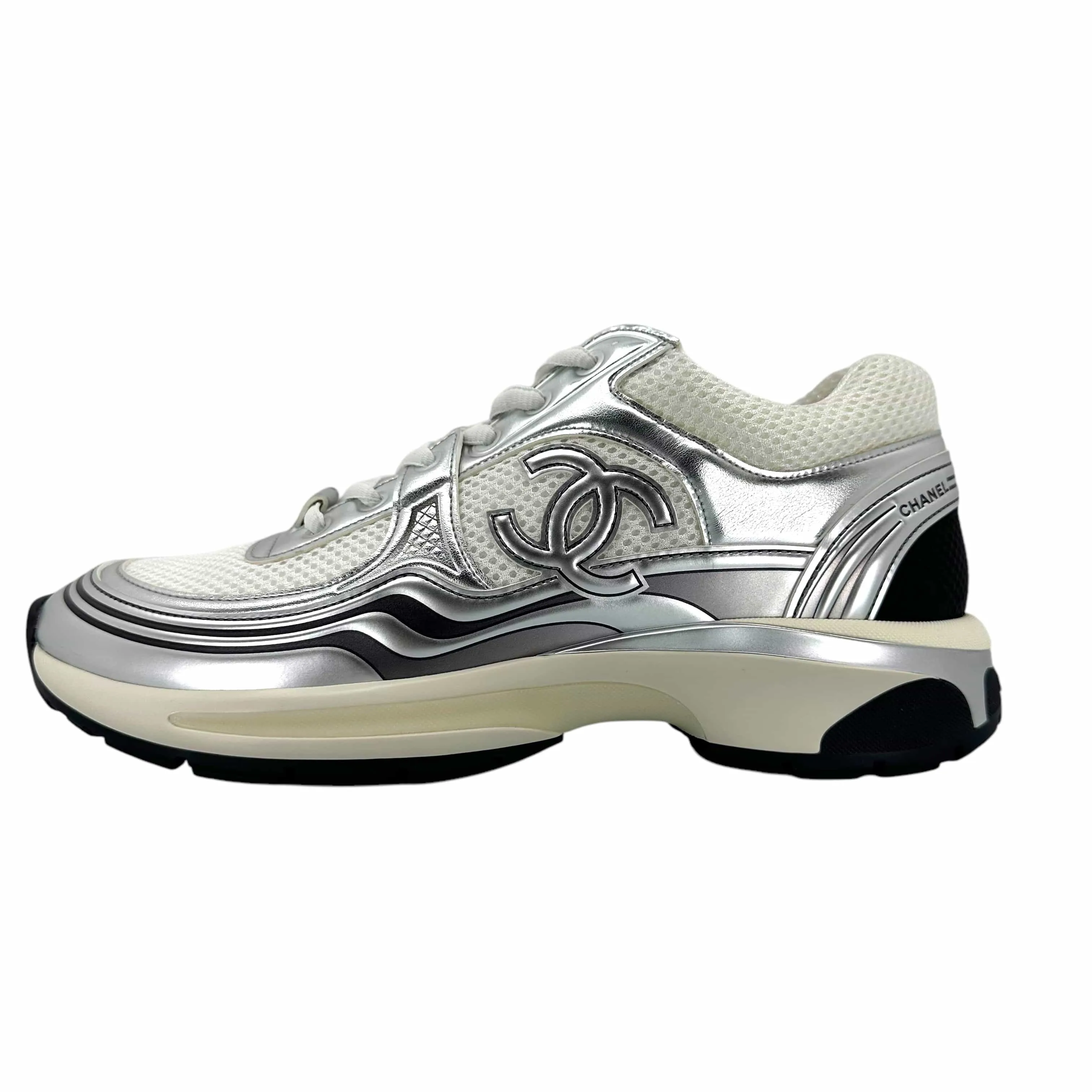 Chanel CC Logo Trainer Low Mesh White Light Grey Silver