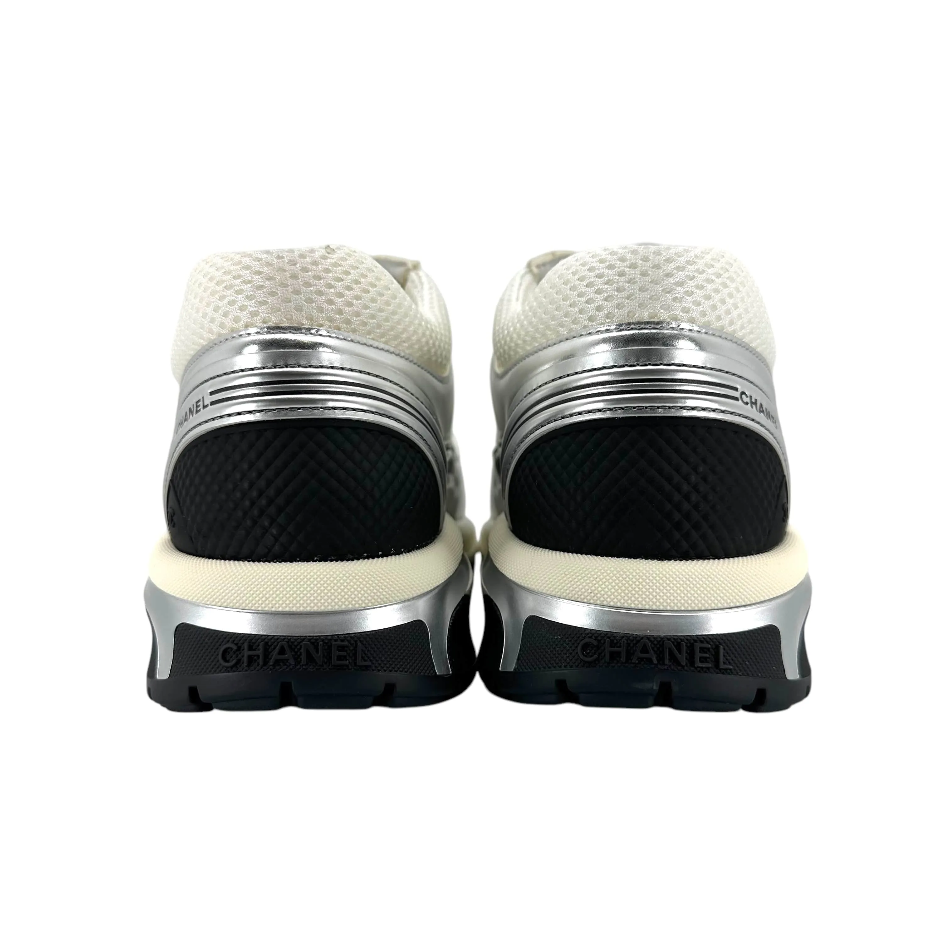 Chanel CC Logo Trainer Low Mesh White Light Grey Silver