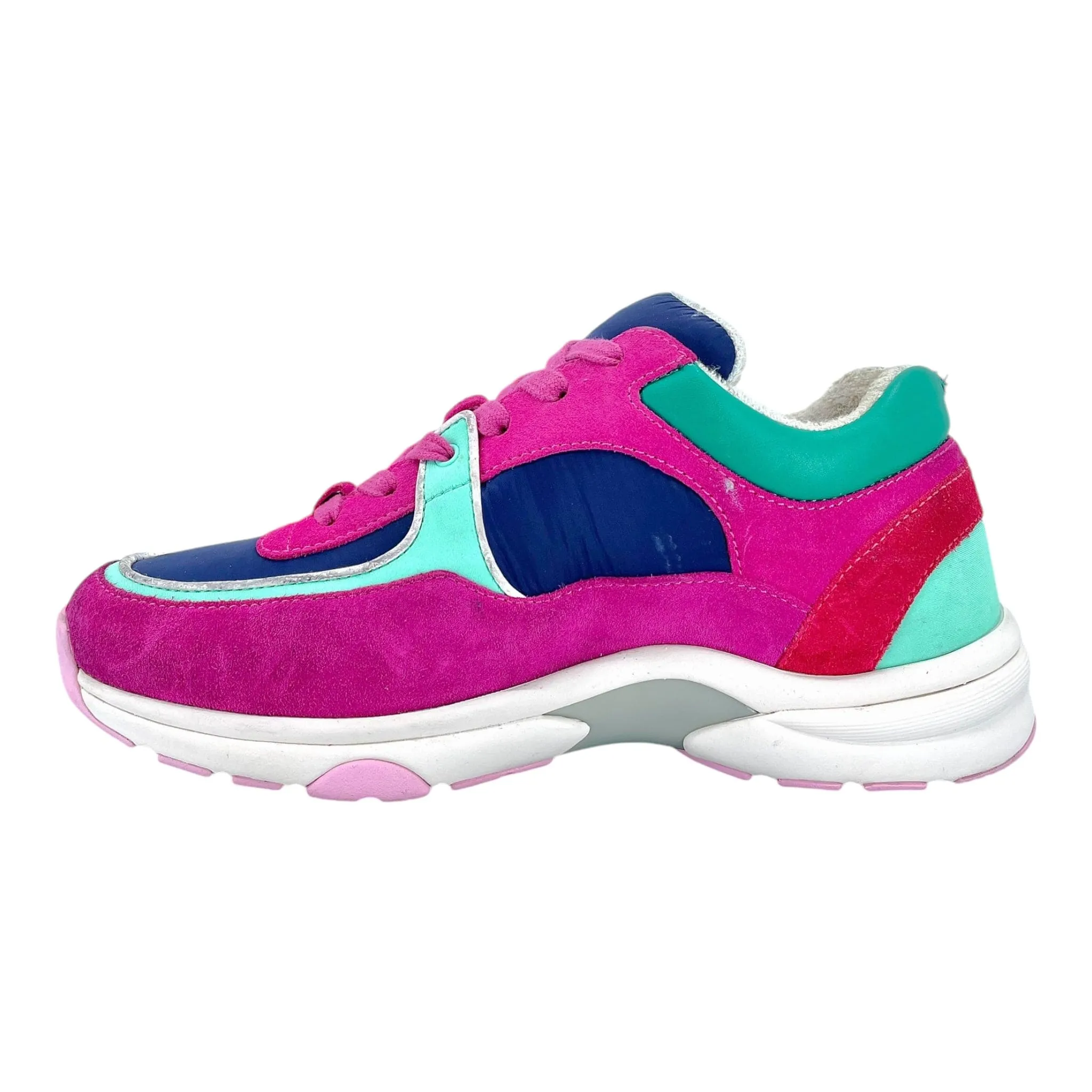 Chanel CC Logo Trainer Low Suede Pink Turquoise Pre-Owned