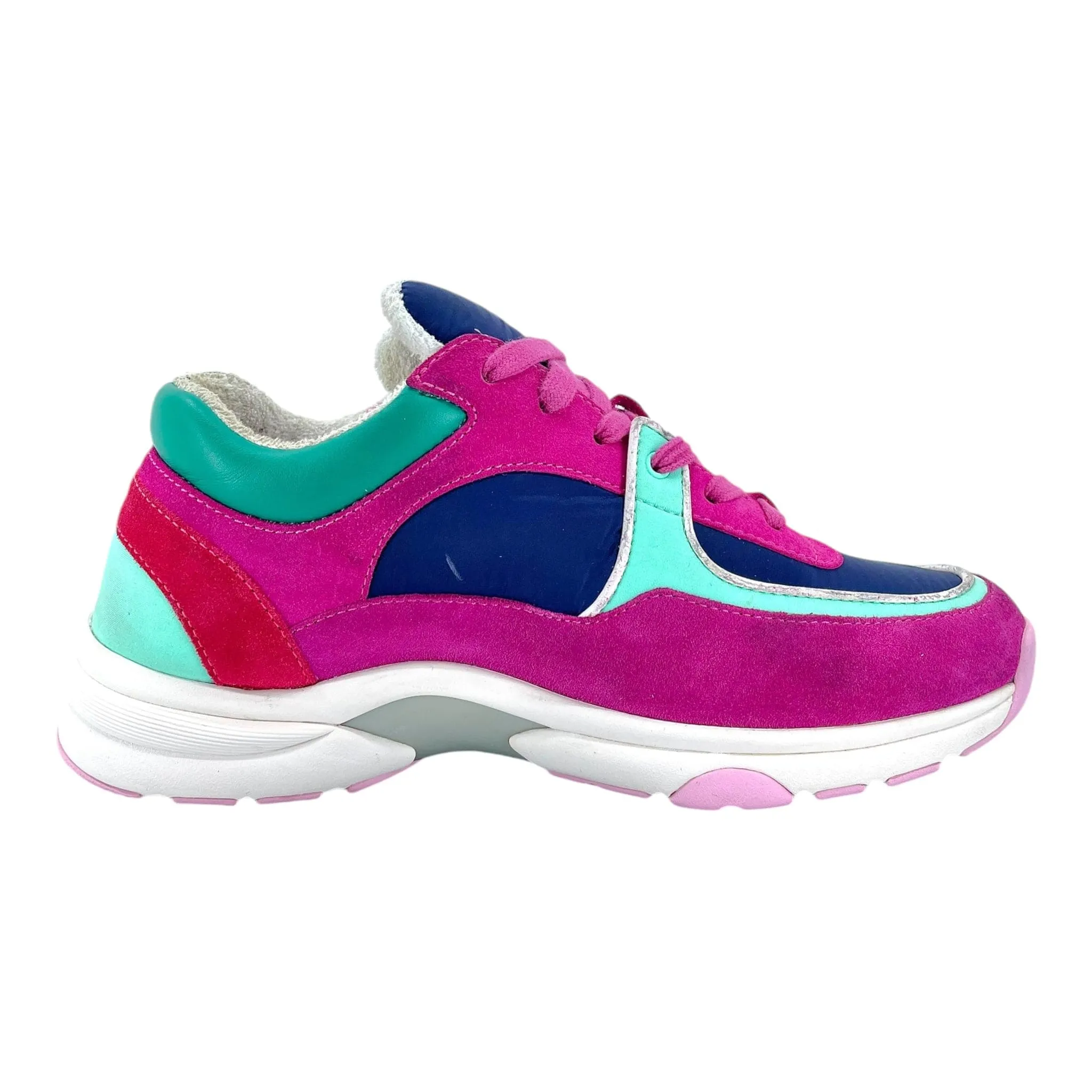 Chanel CC Logo Trainer Low Suede Pink Turquoise Pre-Owned