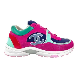 Chanel CC Logo Trainer Low Suede Pink Turquoise Pre-Owned