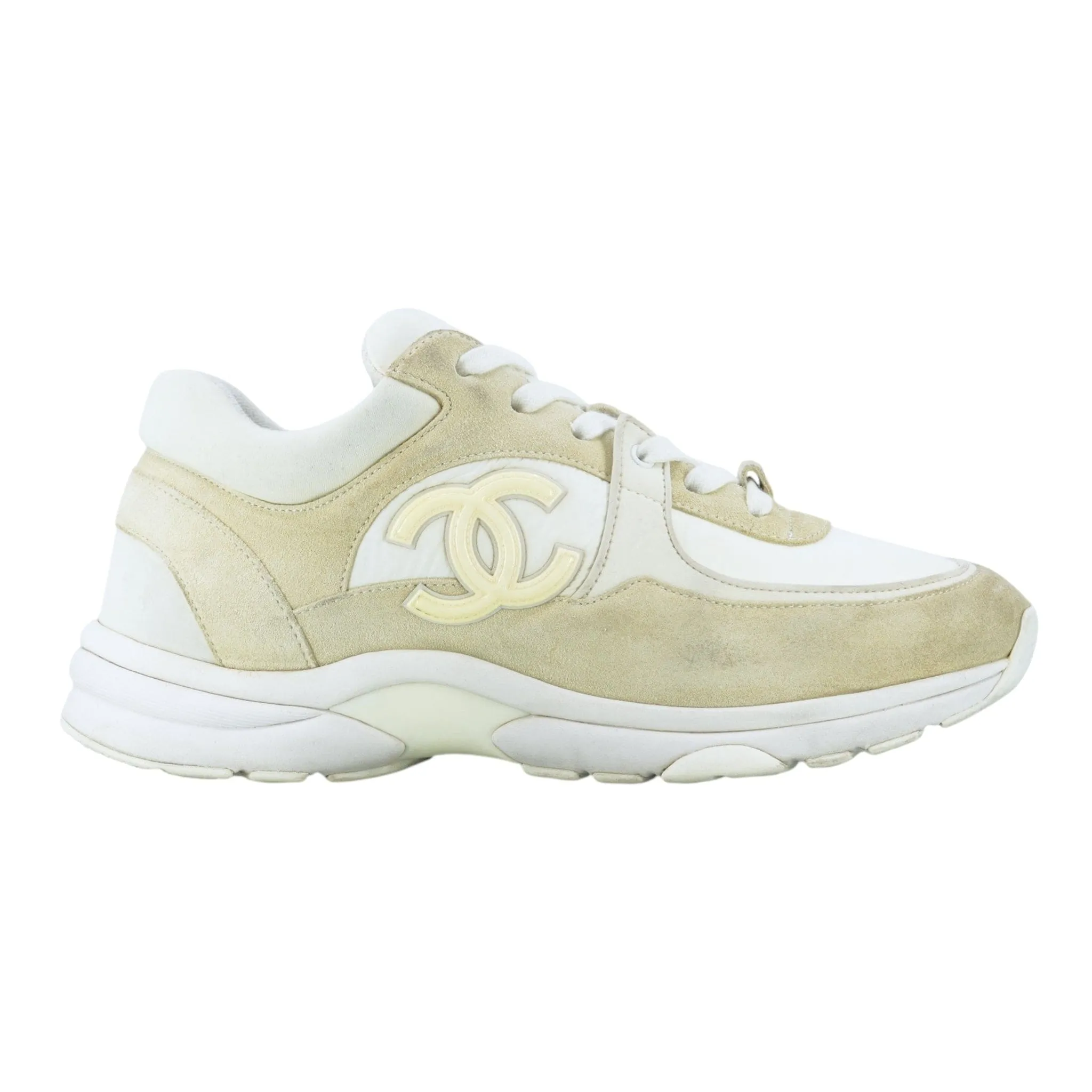 Chanel CC Logo Trainer Low Suede White White Pre-Owned