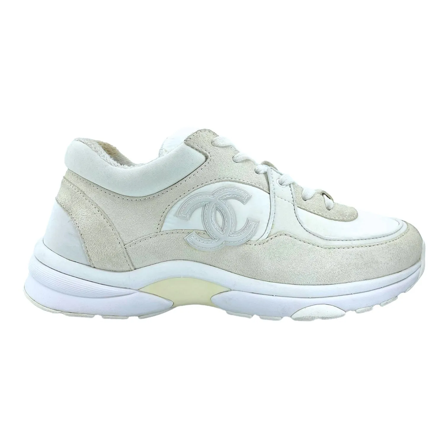 Chanel CC Logo Trainer Low Suede White White Pre-Owned