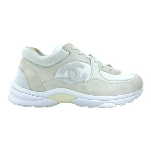 Chanel CC Logo Trainer Low Suede White White Pre-Owned