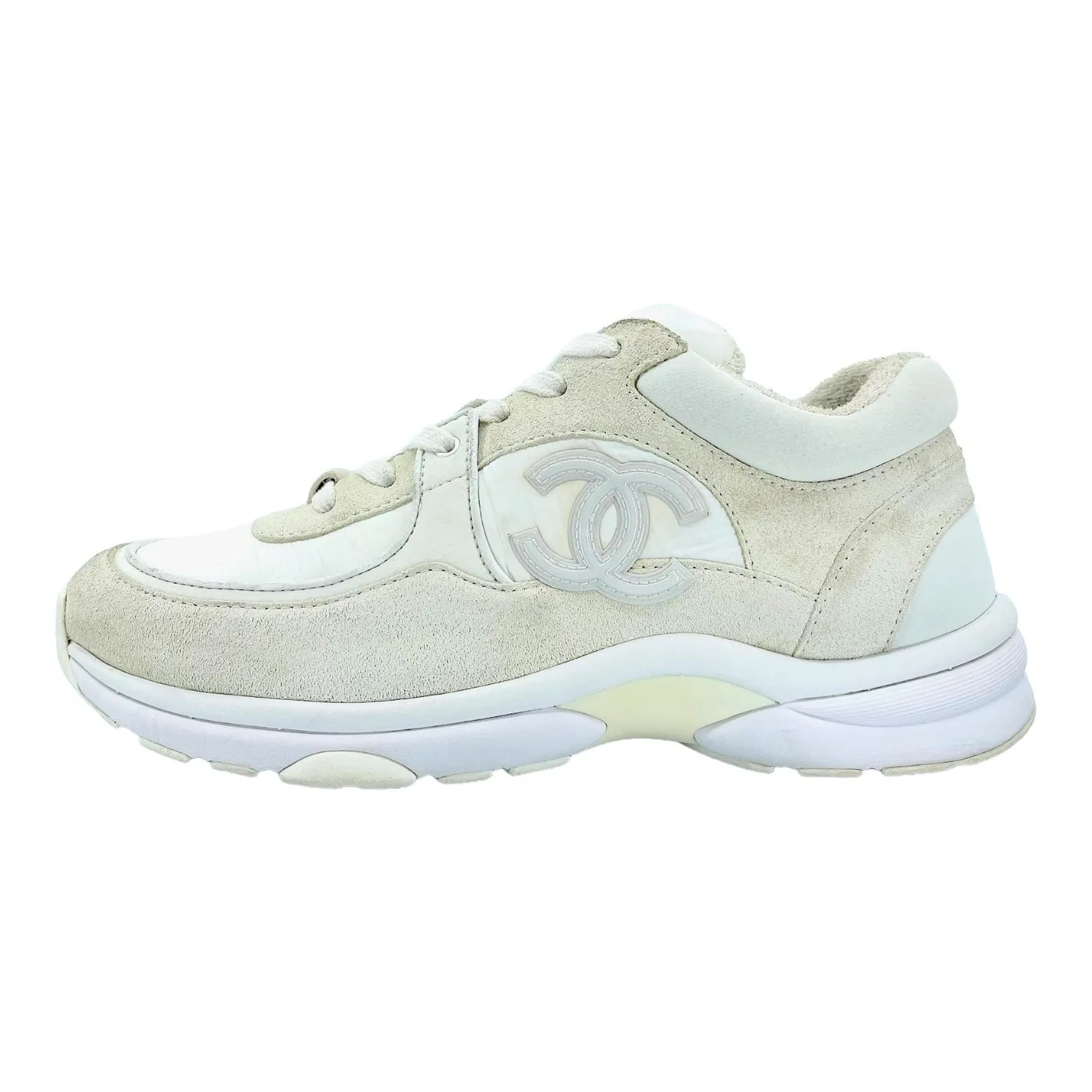 Chanel CC Logo Trainer Low Suede White White Pre-Owned