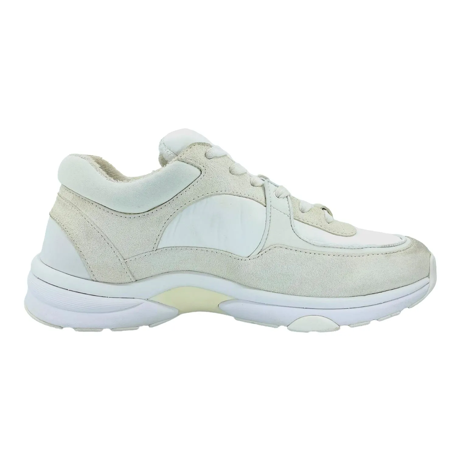 Chanel CC Logo Trainer Low Suede White White Pre-Owned