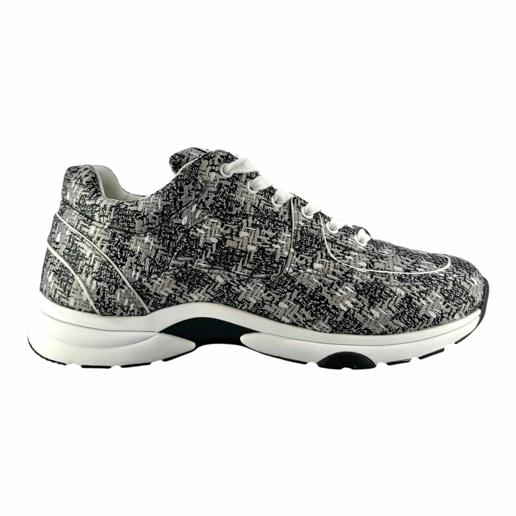 Chanel CC Logo Trainer Low Technical Knit Black Grey Pre-Owned