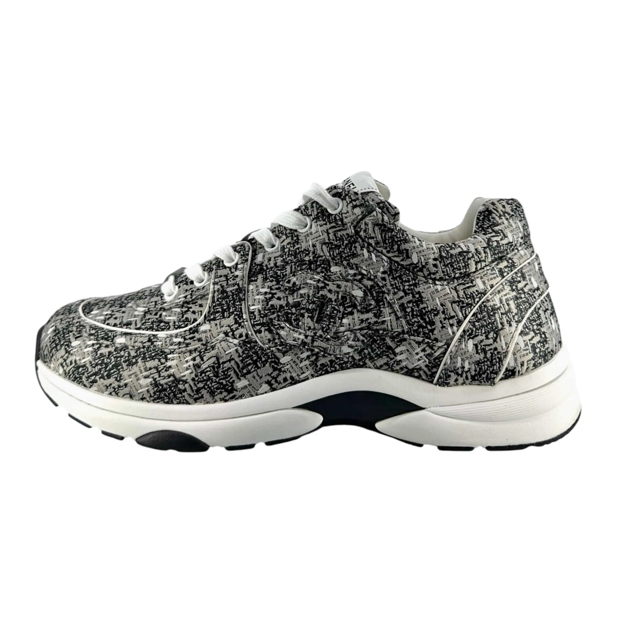 Chanel CC Logo Trainer Low Technical Knit Black Grey Pre-Owned