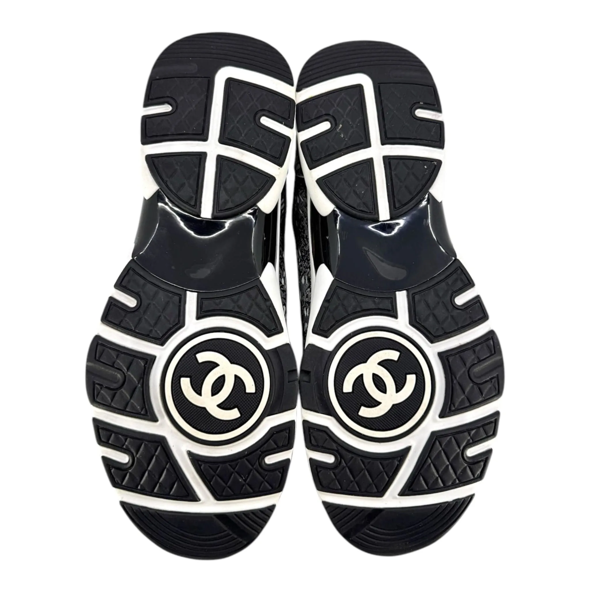 Chanel CC Logo Trainer Low Technical Knit Black Grey Pre-Owned