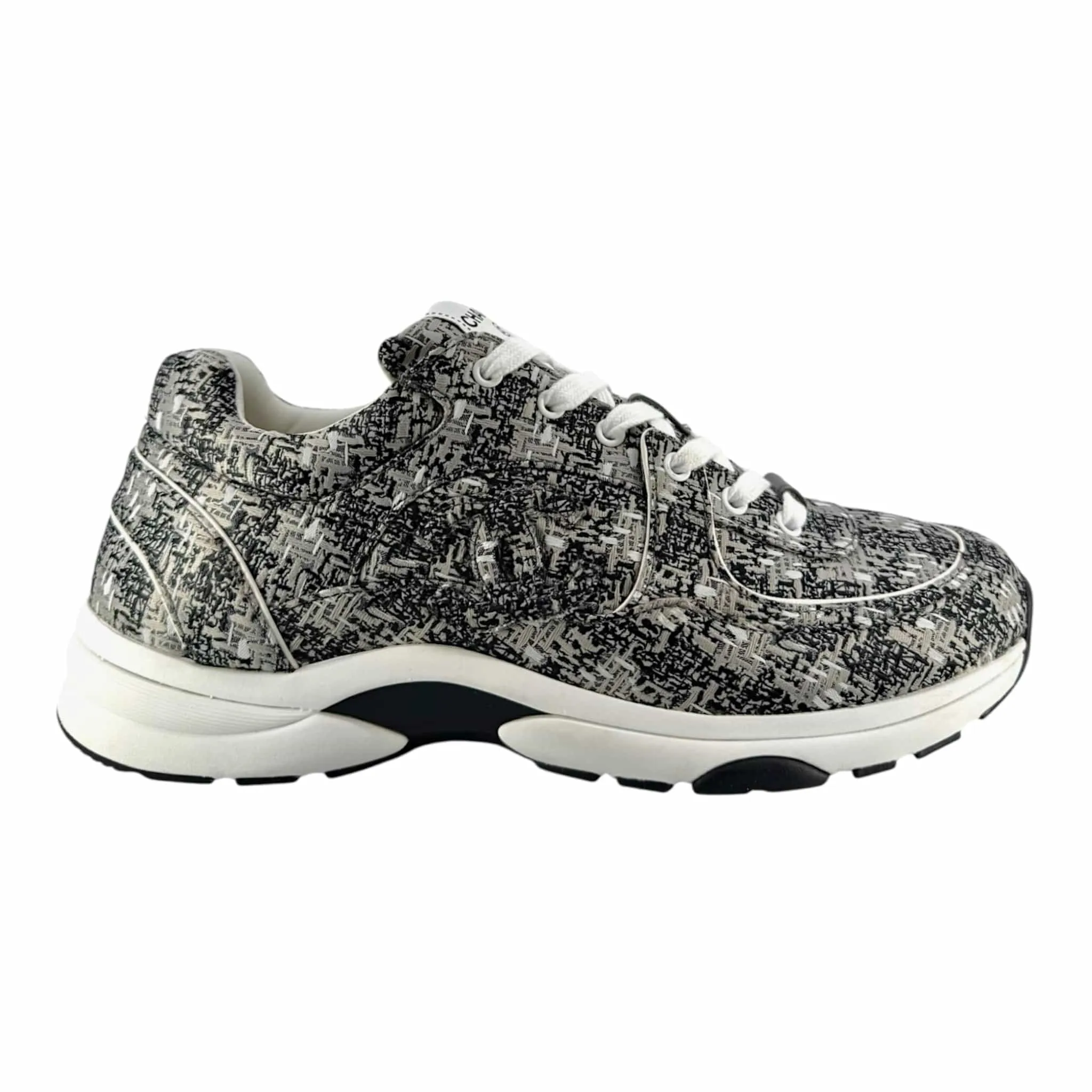 Chanel CC Logo Trainer Low Technical Knit Black Grey Pre-Owned