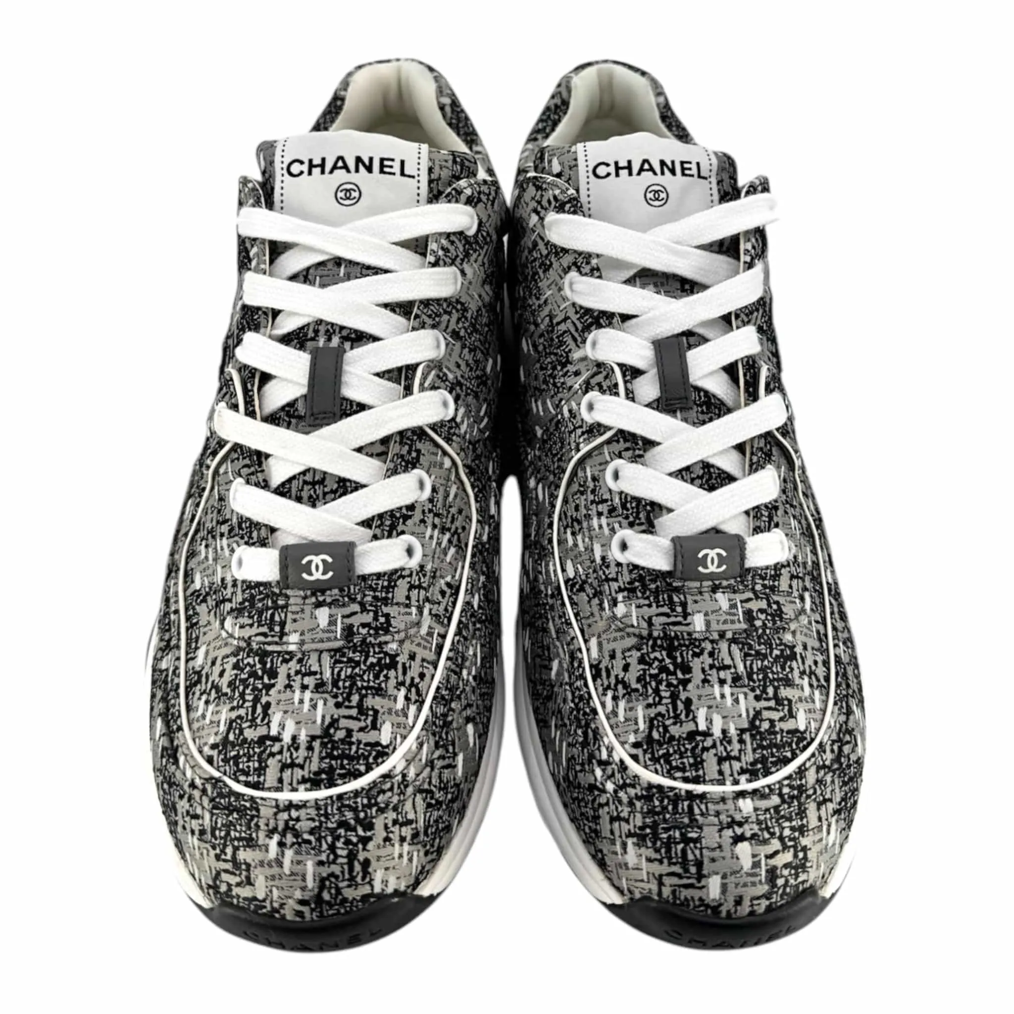 Chanel CC Logo Trainer Low Technical Knit Black Grey Pre-Owned