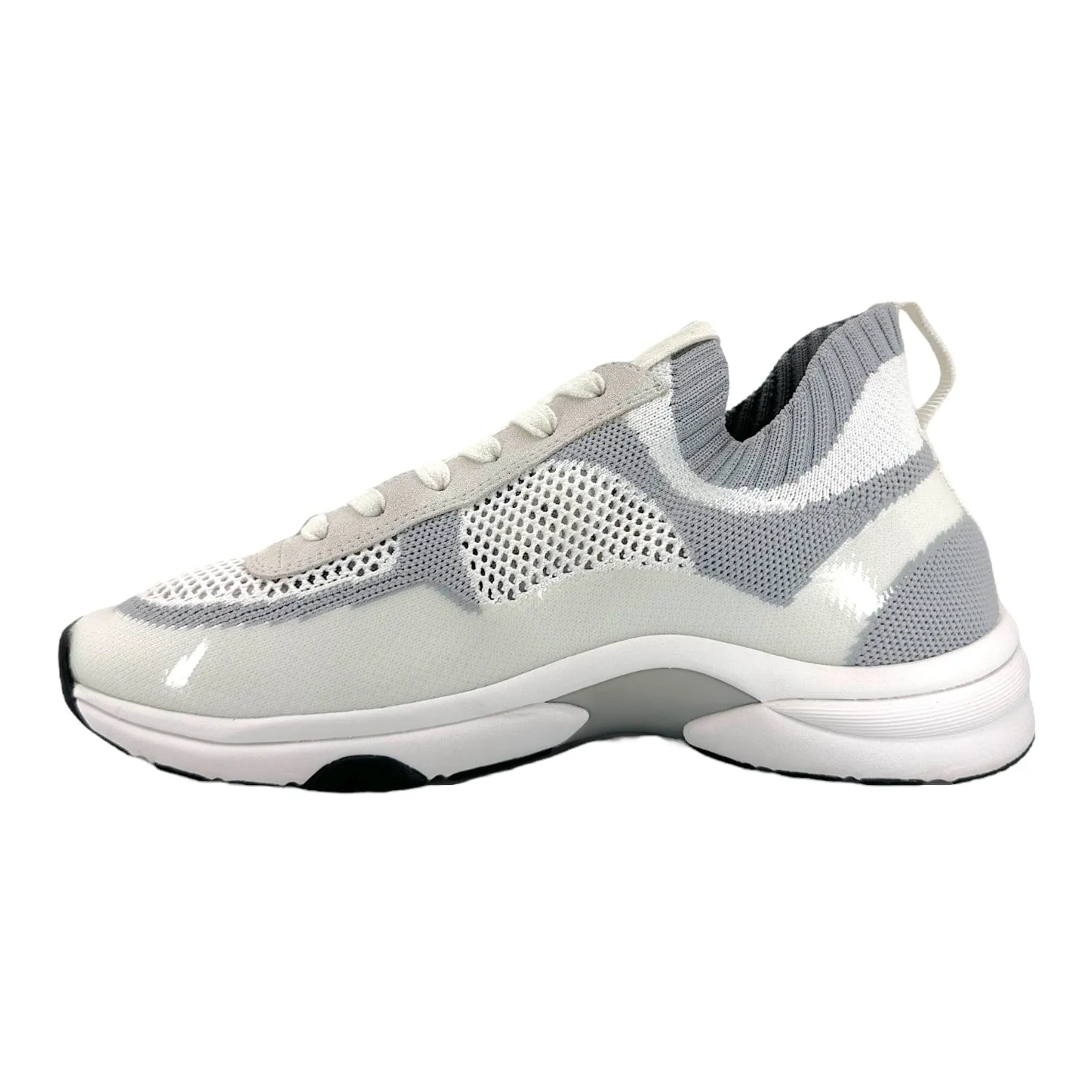 Chanel CC Low Top Knit Trainer White Grey Pre-Owned