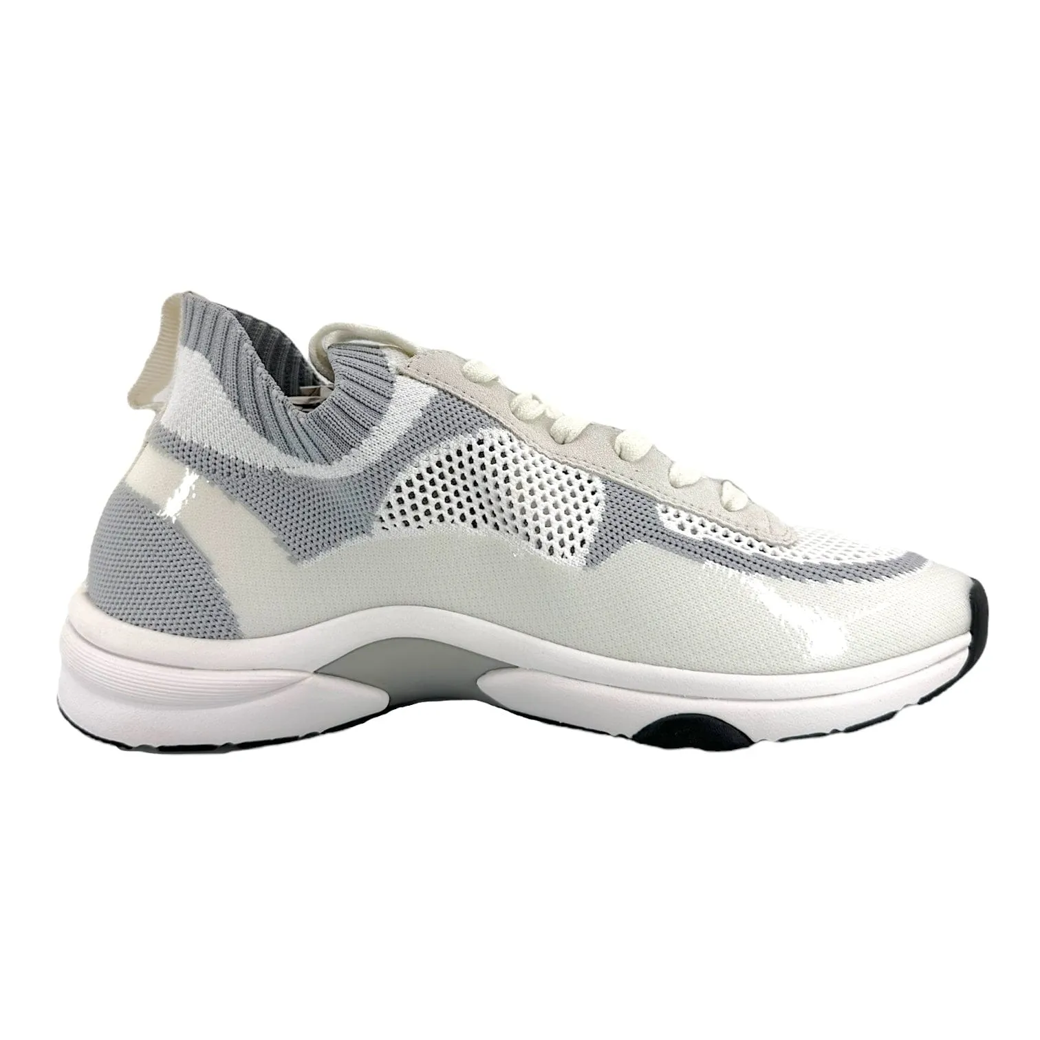Chanel CC Low Top Knit Trainer White Grey Pre-Owned