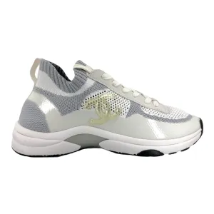 Chanel CC Low Top Knit Trainer White Grey Pre-Owned