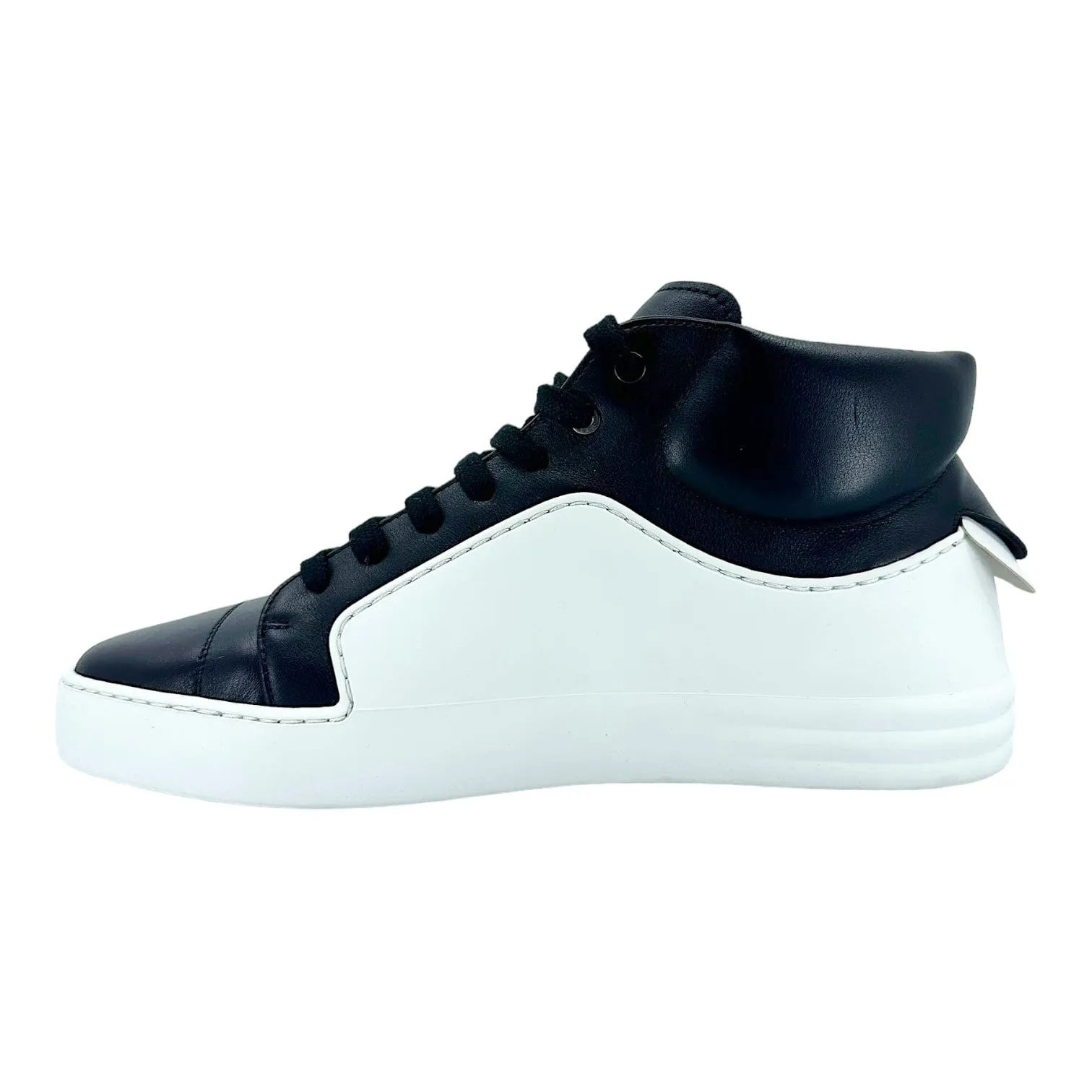 Chanel CC Mid Top Calf Skin Trainer Black White