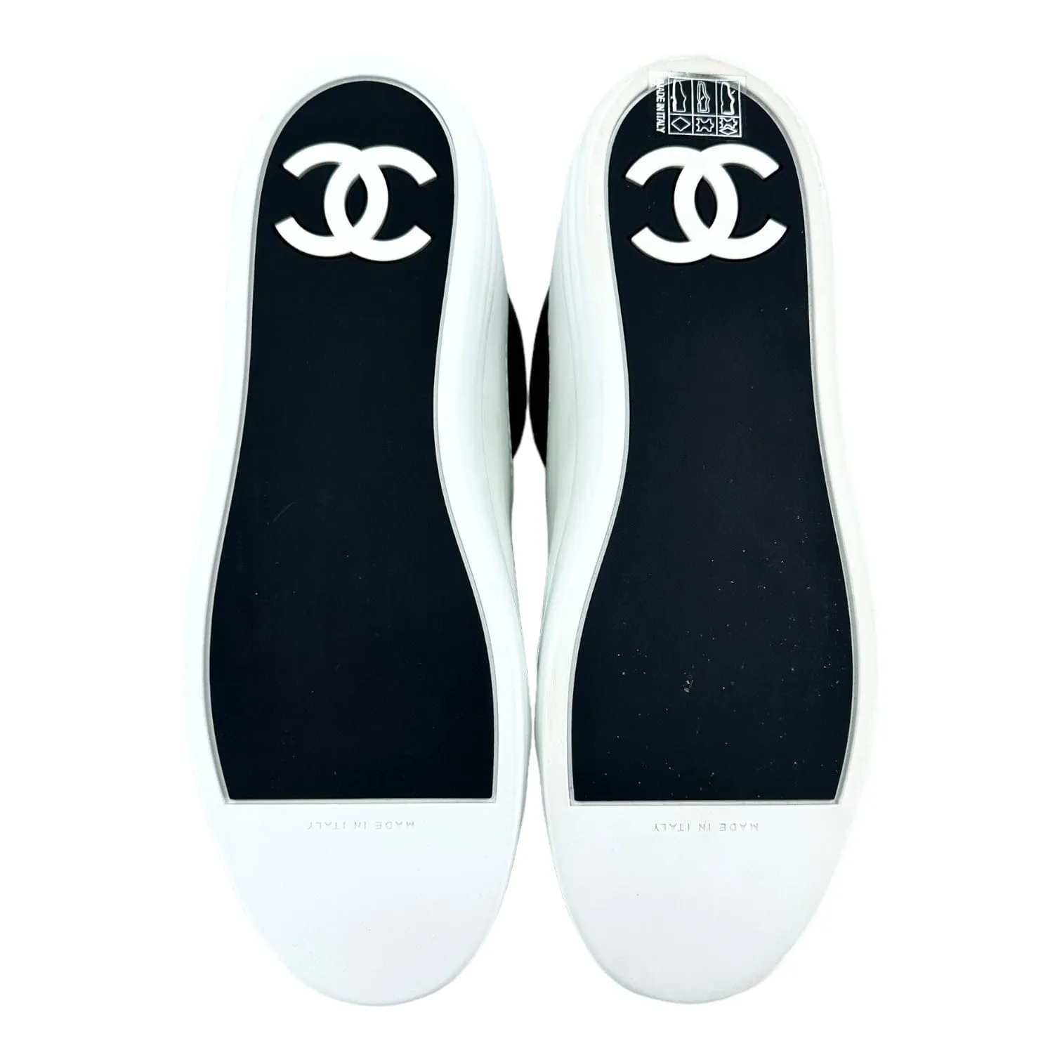 Chanel CC Mid Top Calf Skin Trainer Black White