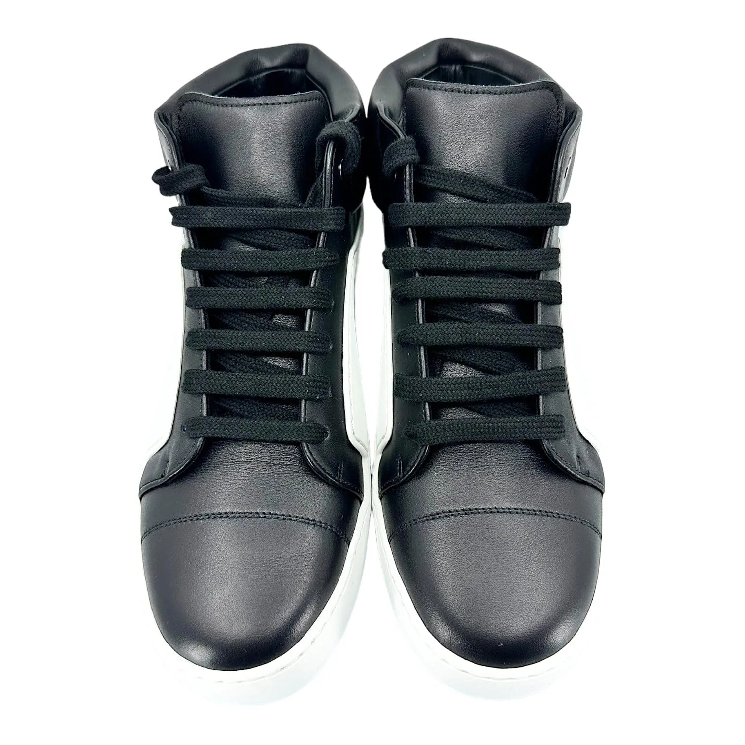 Chanel CC Mid Top Calf Skin Trainer Black White