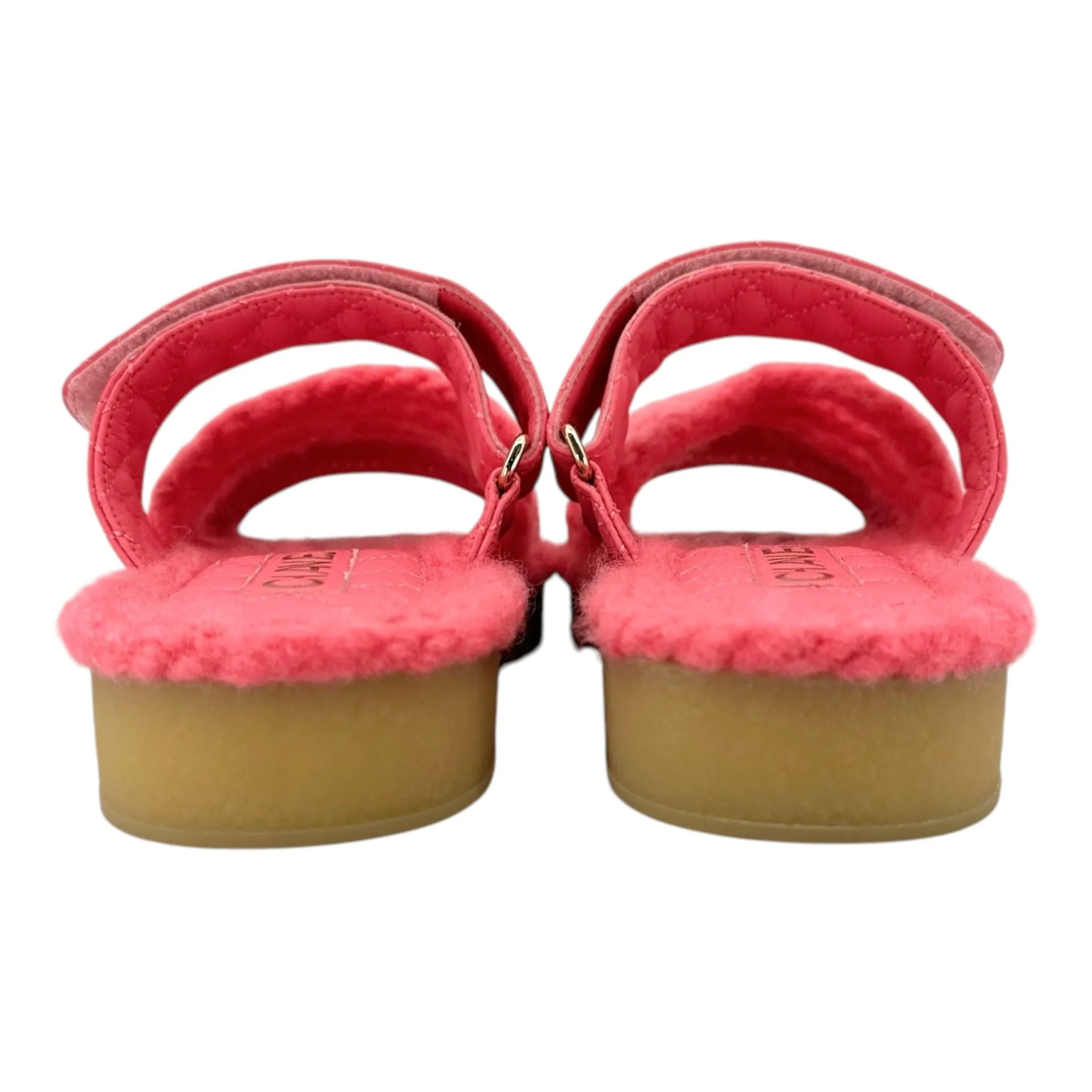 Chanel Cord Lambskin Quilted Logo Sandal Pink Beige