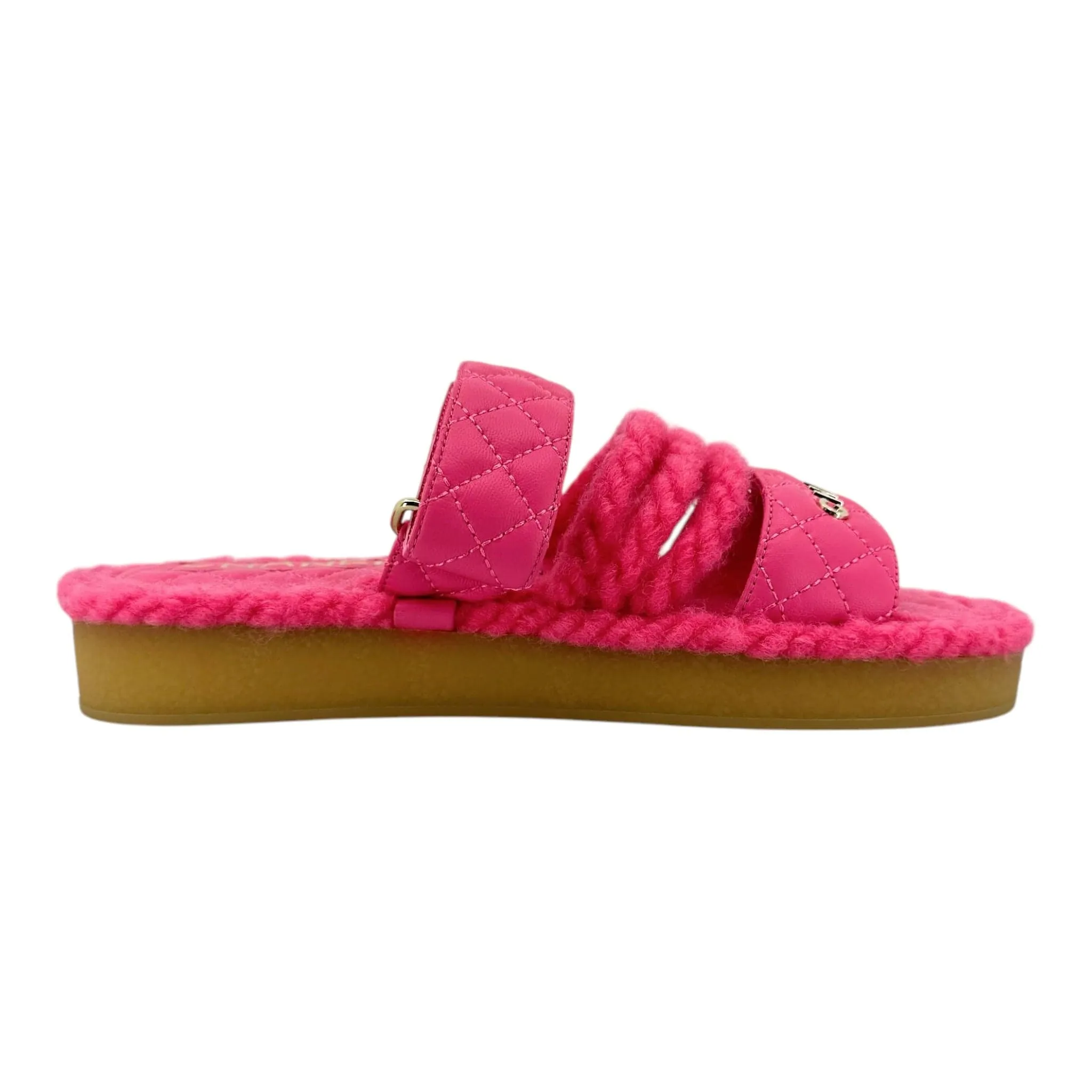 Chanel Cord Lambskin Quilted Logo Sandal Pink Beige