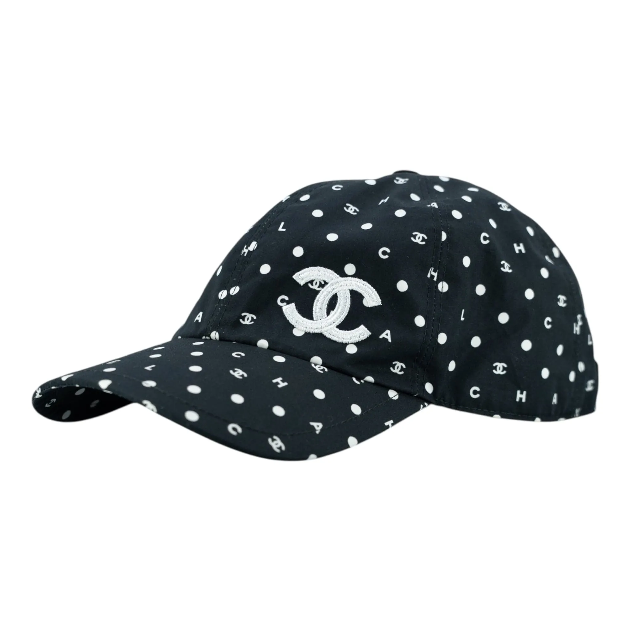 Chanel Polka Dot CC Baseball Hat Black White Pre-Owned