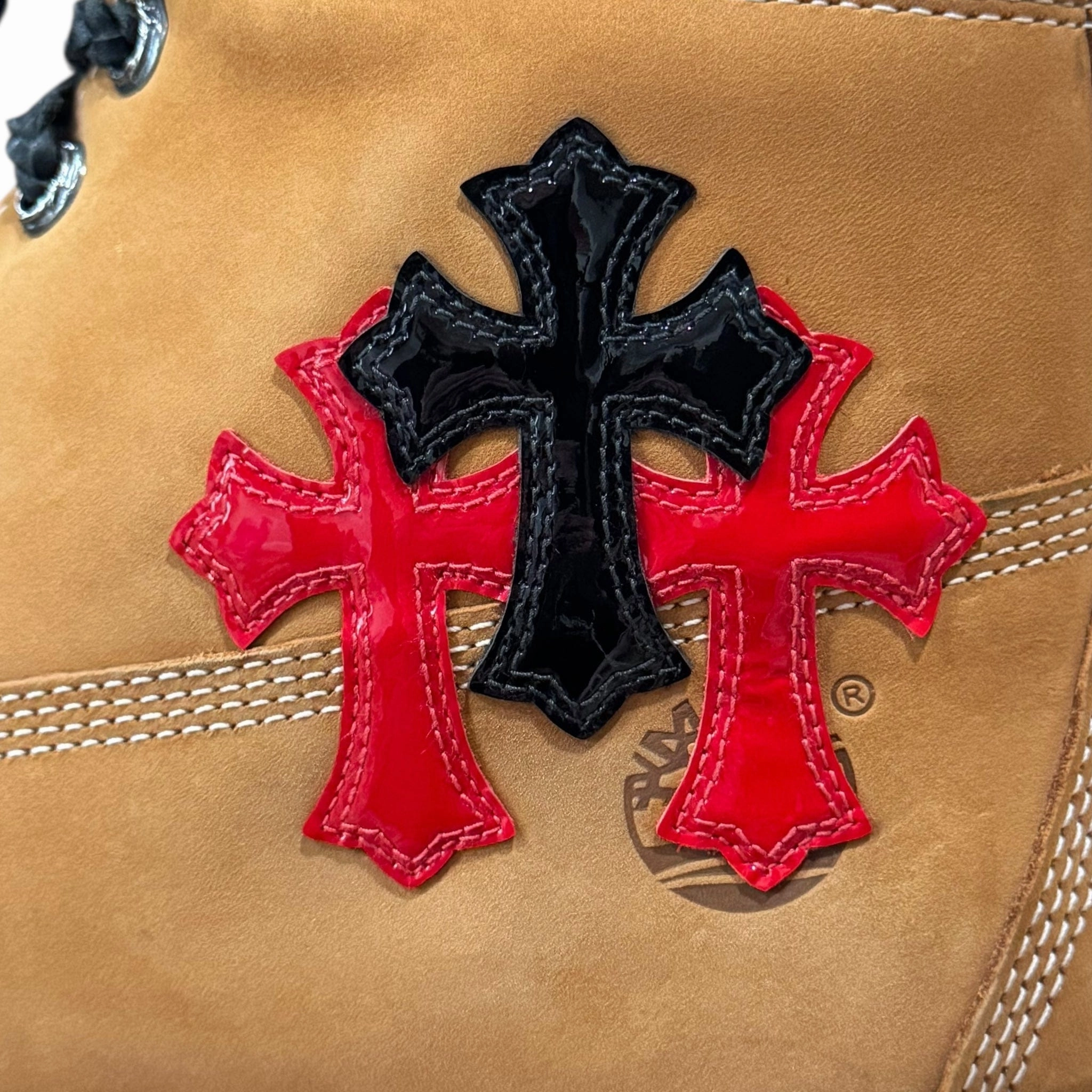 Chrome Hearts x Timberland 6 Dagger Ankle Boot Wheat Black Red (12 Cross Patch Custom) Pre-Owned