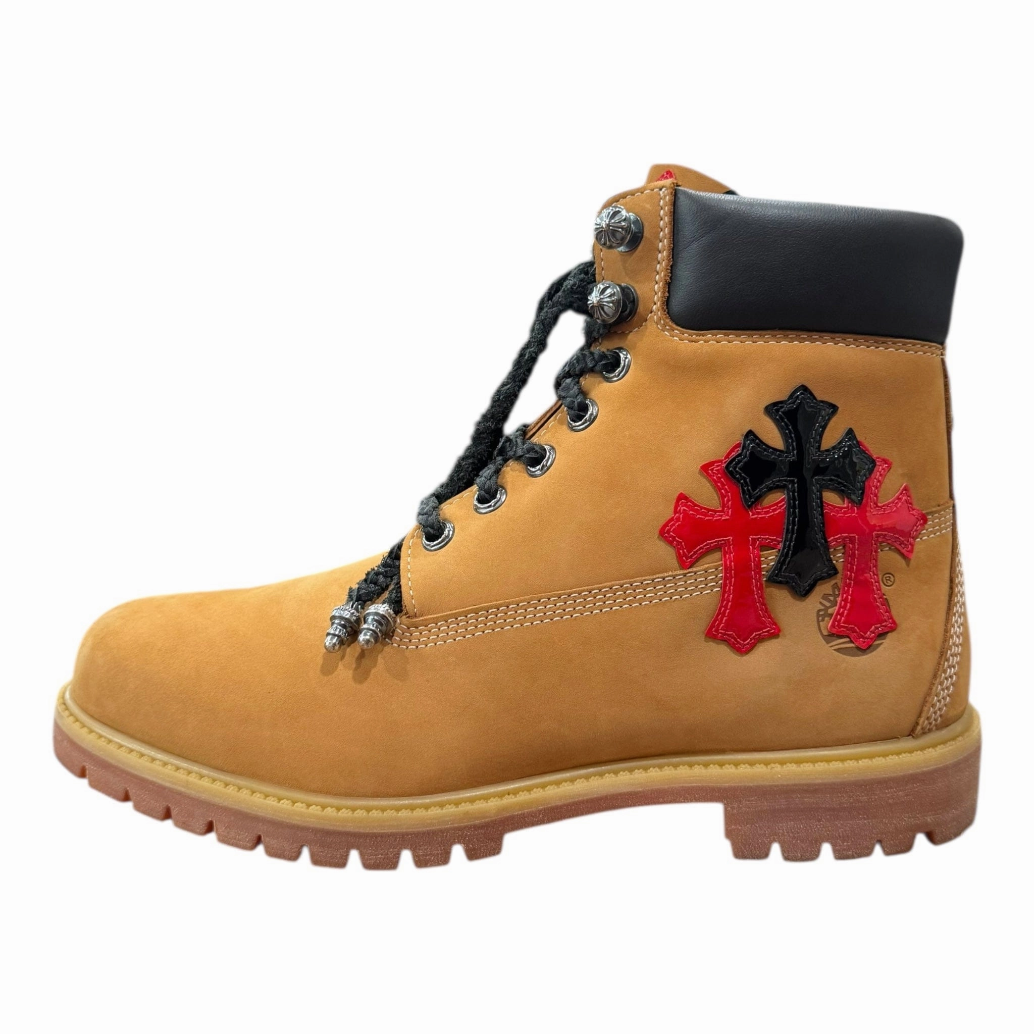 Chrome Hearts x Timberland 6 Dagger Ankle Boot Wheat Black Red (12 Cross Patch Custom) Pre-Owned