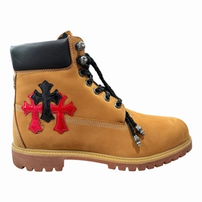 Chrome Hearts x Timberland 6 Dagger Ankle Boot Wheat Black Red (12 Cross Patch Custom) Pre-Owned