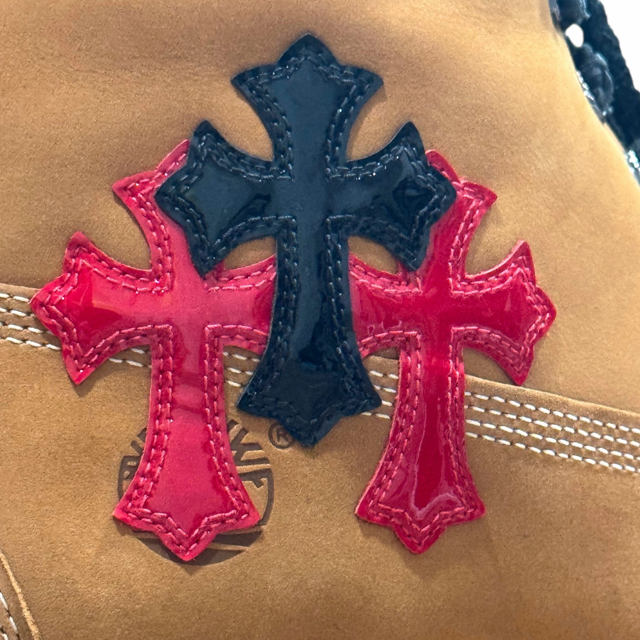 Chrome Hearts x Timberland 6 Dagger Ankle Boot Wheat Black Red (12 Cross Patch Custom) Pre-Owned