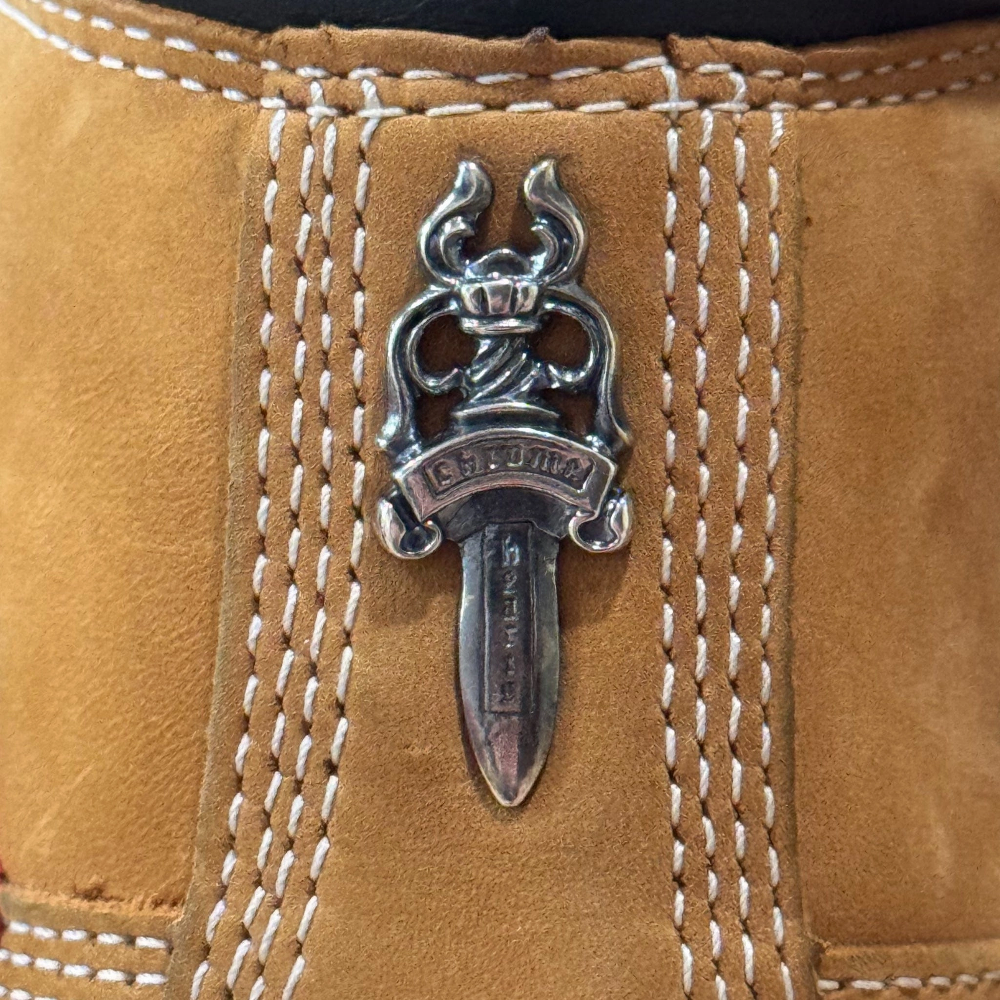 Chrome Hearts x Timberland 6 Dagger Ankle Boot Wheat Black Red (12 Cross Patch Custom) Pre-Owned