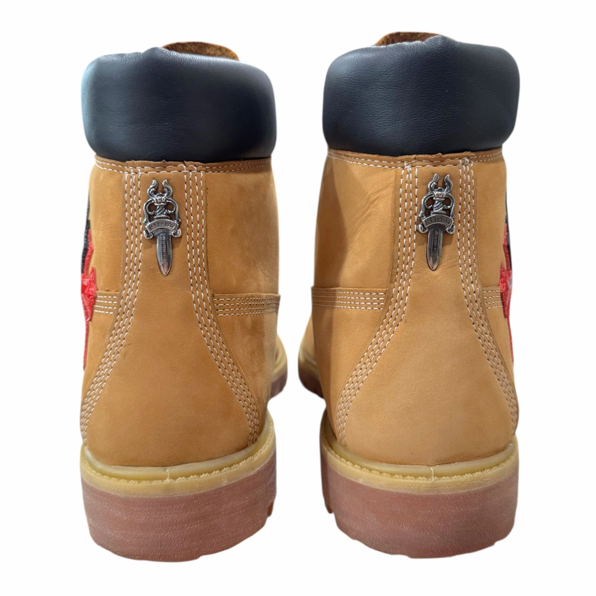 Chrome Hearts x Timberland 6 Dagger Ankle Boot Wheat Black Red (12 Cross Patch Custom) Pre-Owned