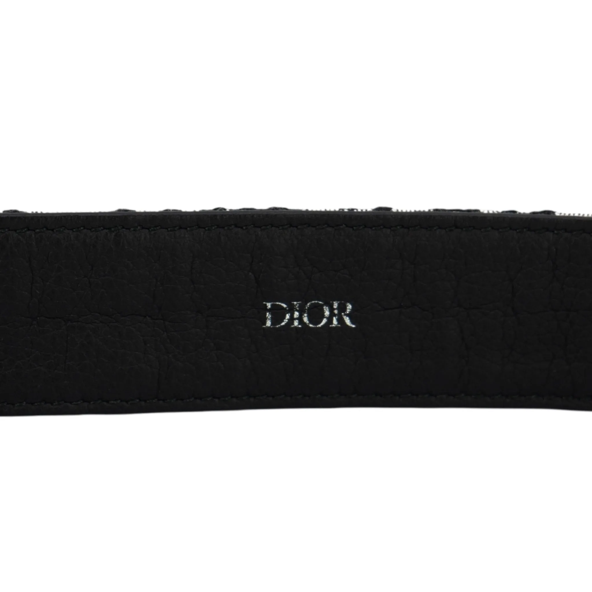 Dior Oblique Logo Belt Navy Blue Beige Silver Pre-Owned
